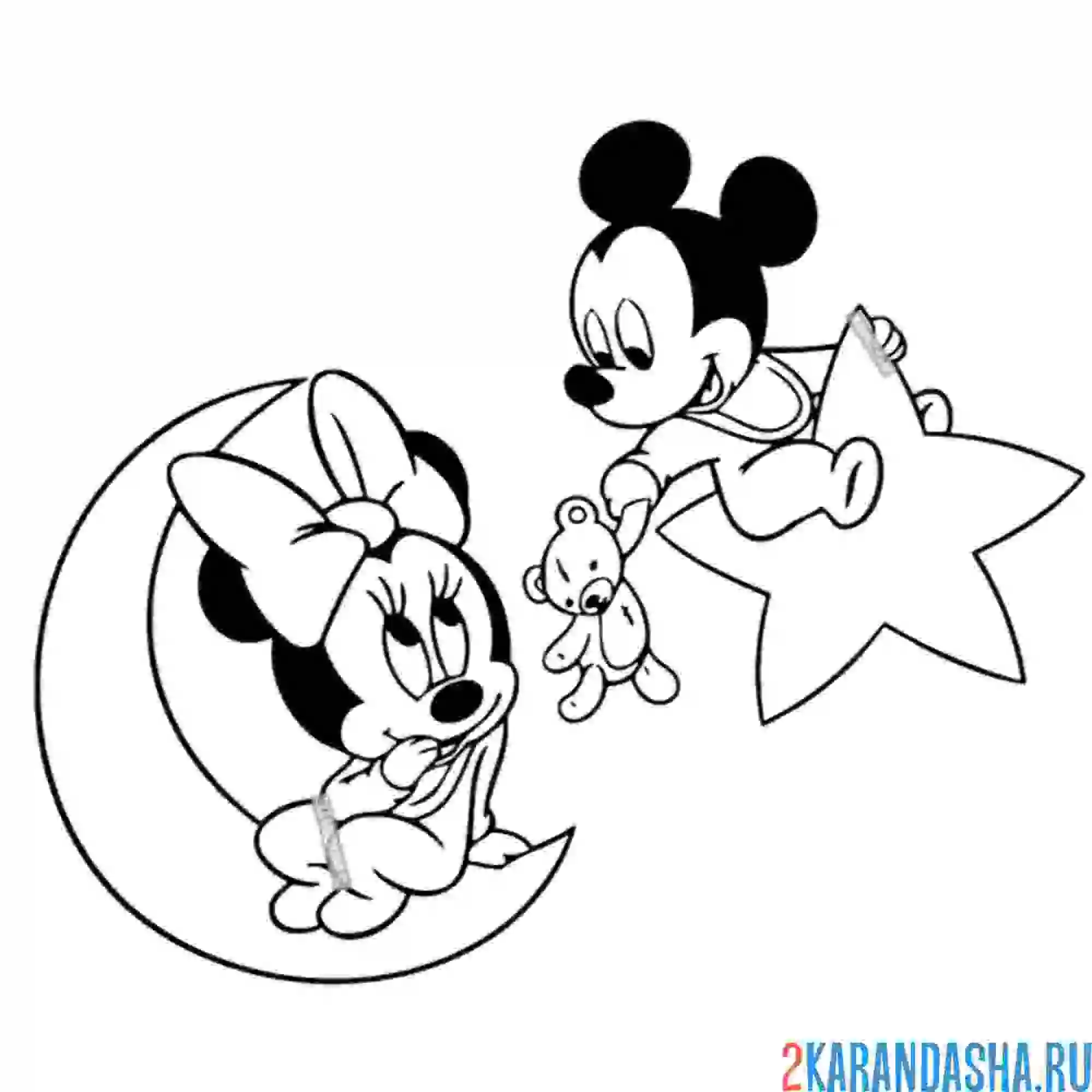 Раскраска малыши минни и микки