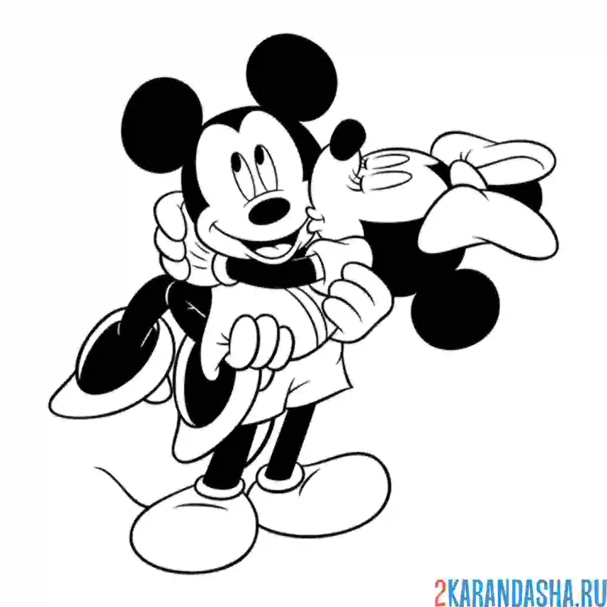 Раскраска влюбленные микки и минни