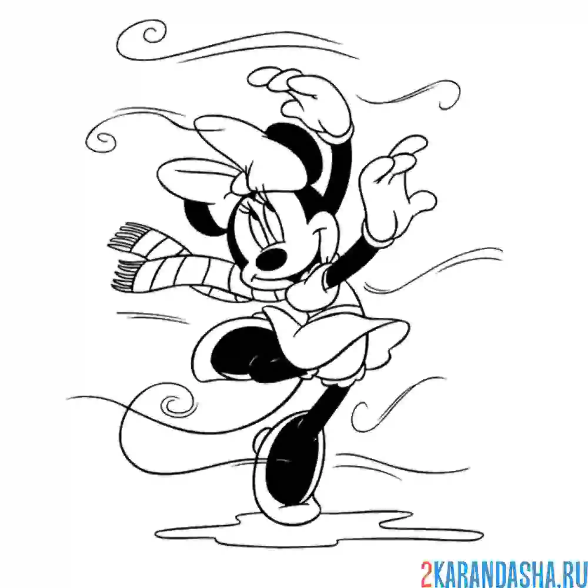 Раскраска минни в осеннем шарфе