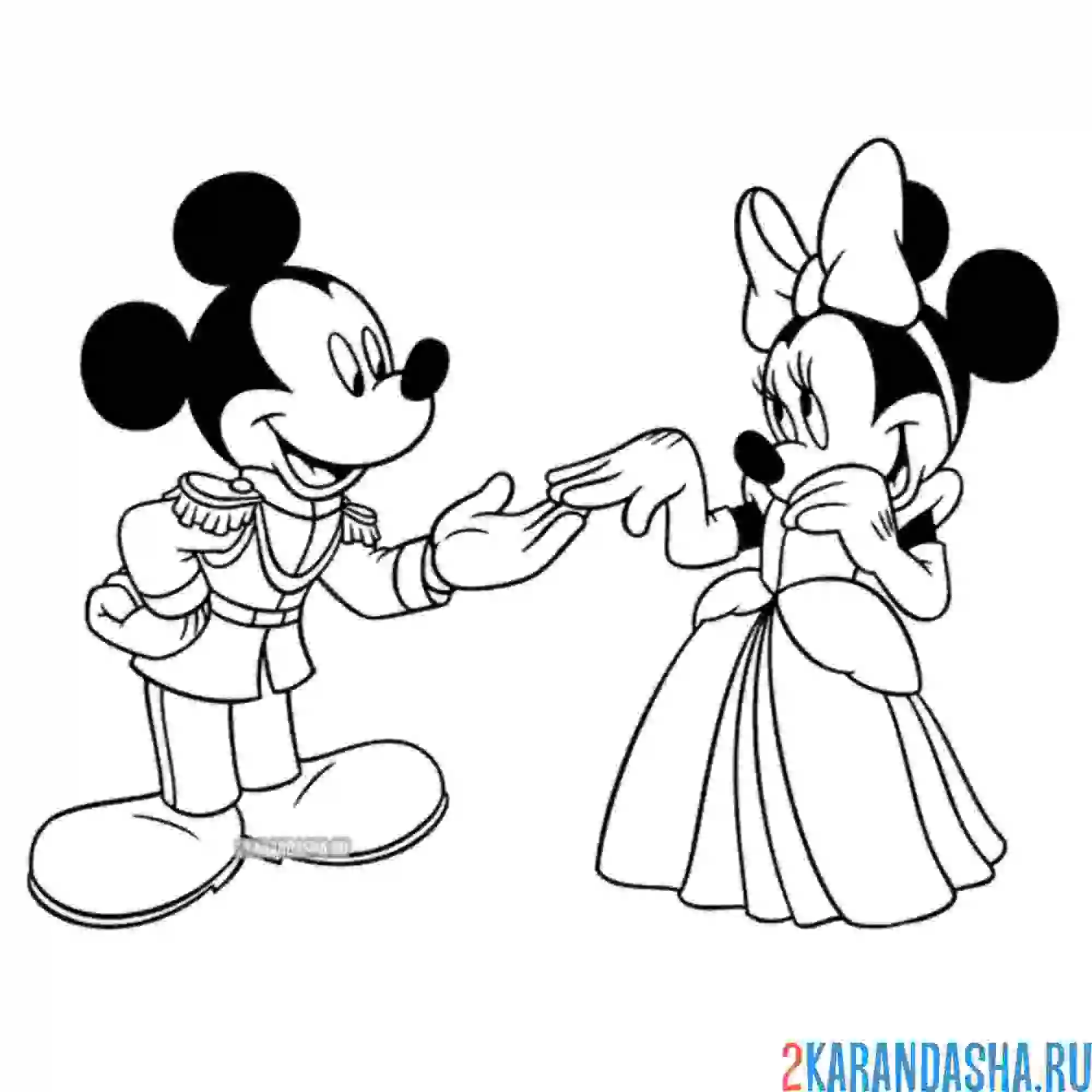 Раскраска нарядные микки и минни (свадьба)