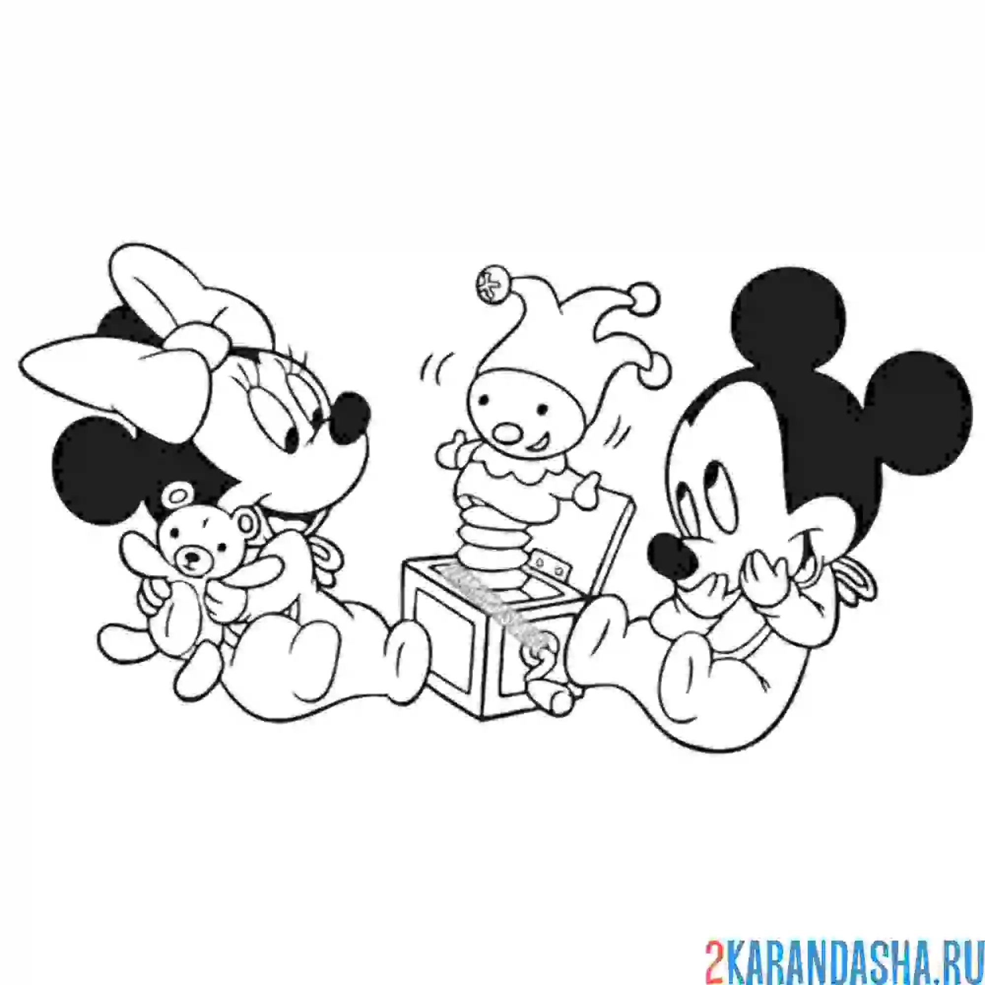 Раскраска малыши микки и минни играют