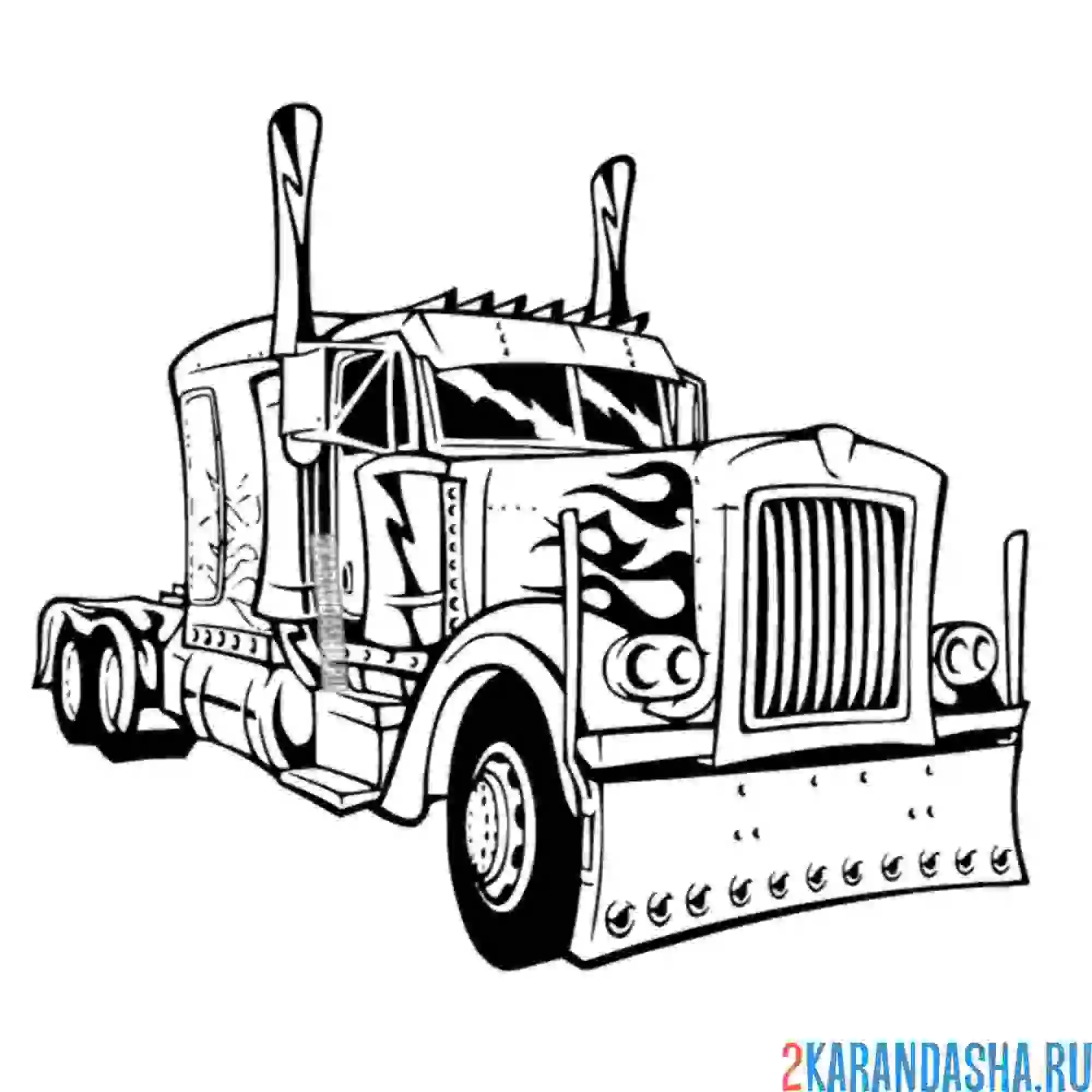 Раскраска авто грузовик оптимус прайм