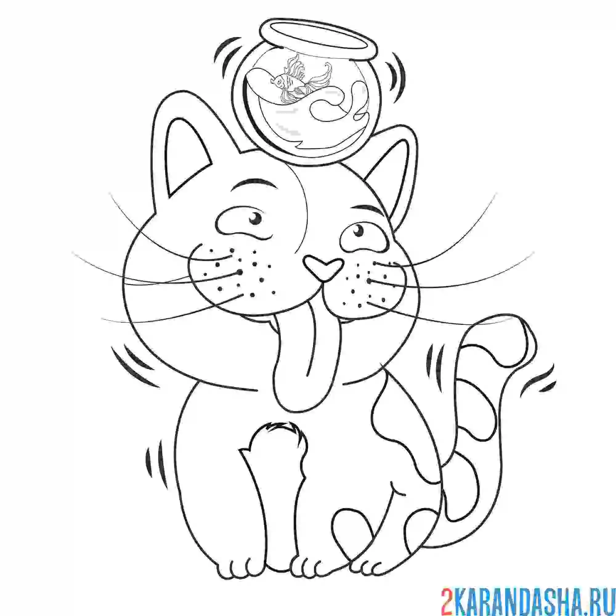 Раскраска кот с аквариумом