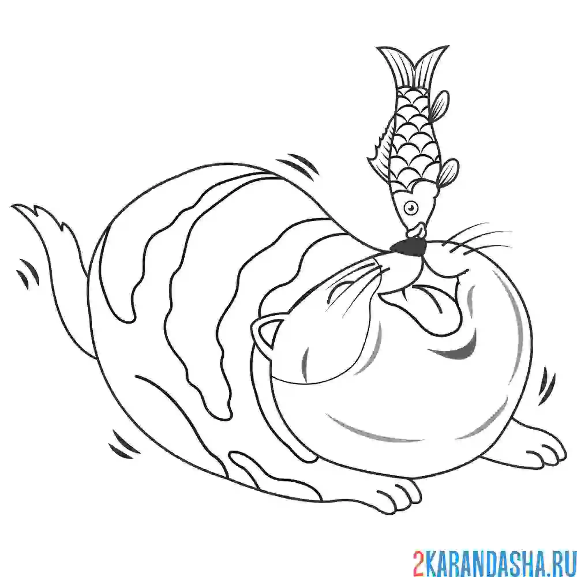 Раскраска кот с рыбкой