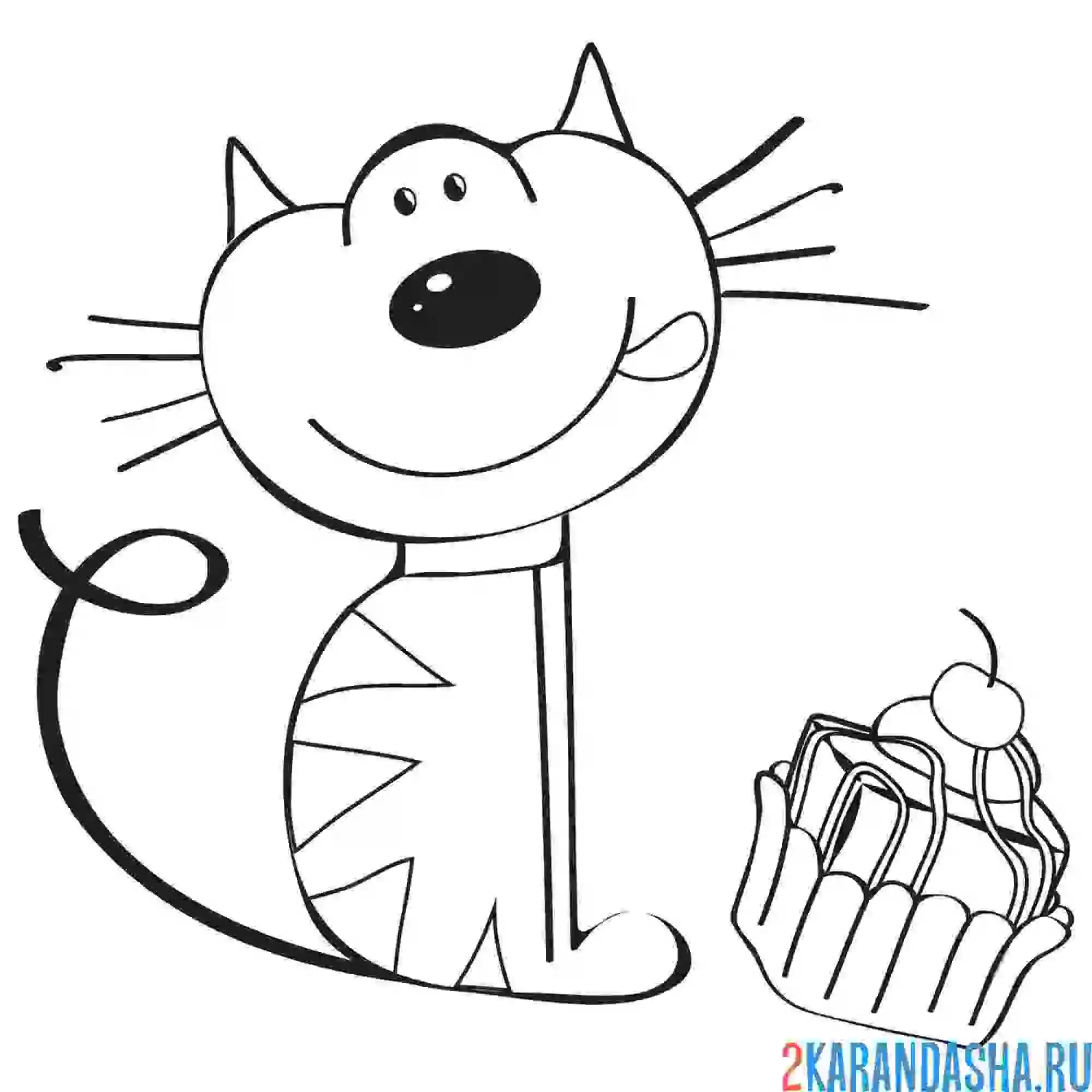 Раскраска кот с кексиком