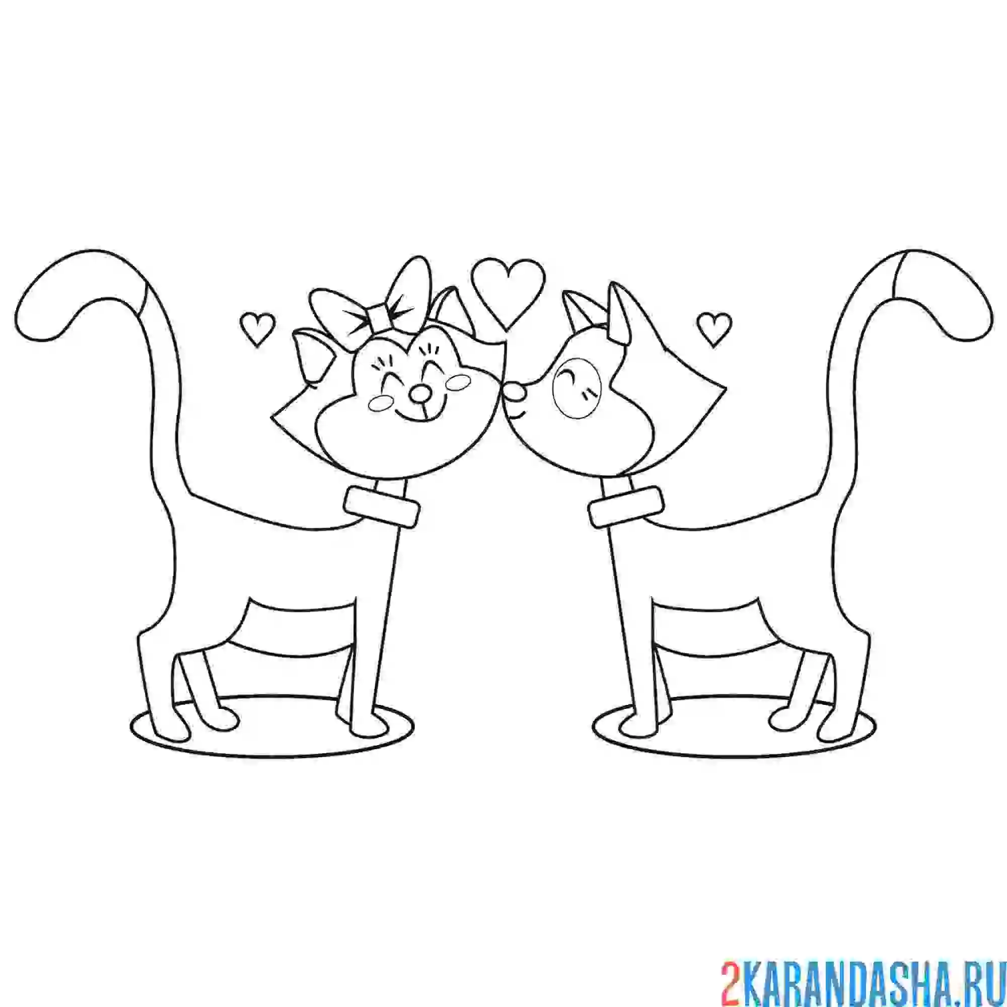 Раскраска кошечка и котик влюблены
