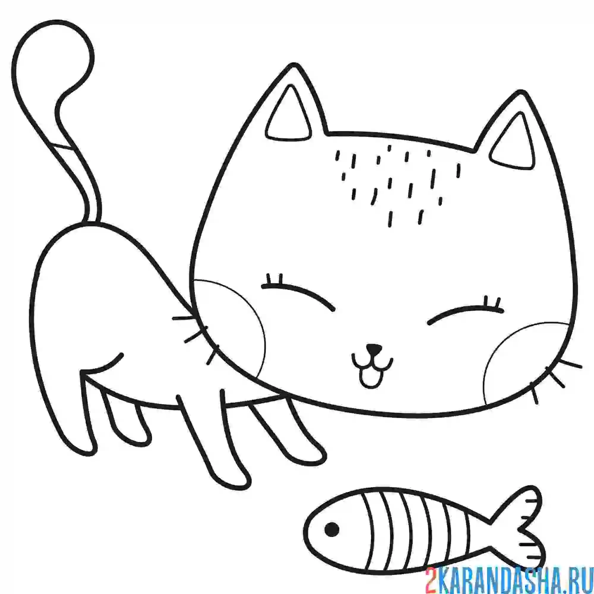 Раскраска котенок поймал рыбу