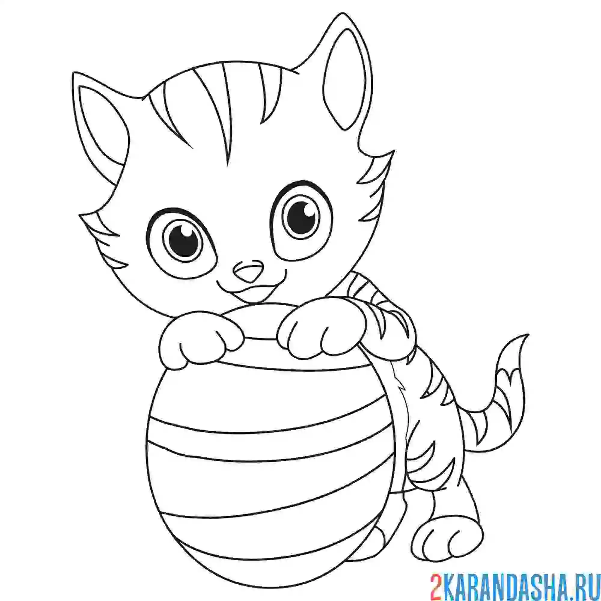 Раскраска котенок с мячом