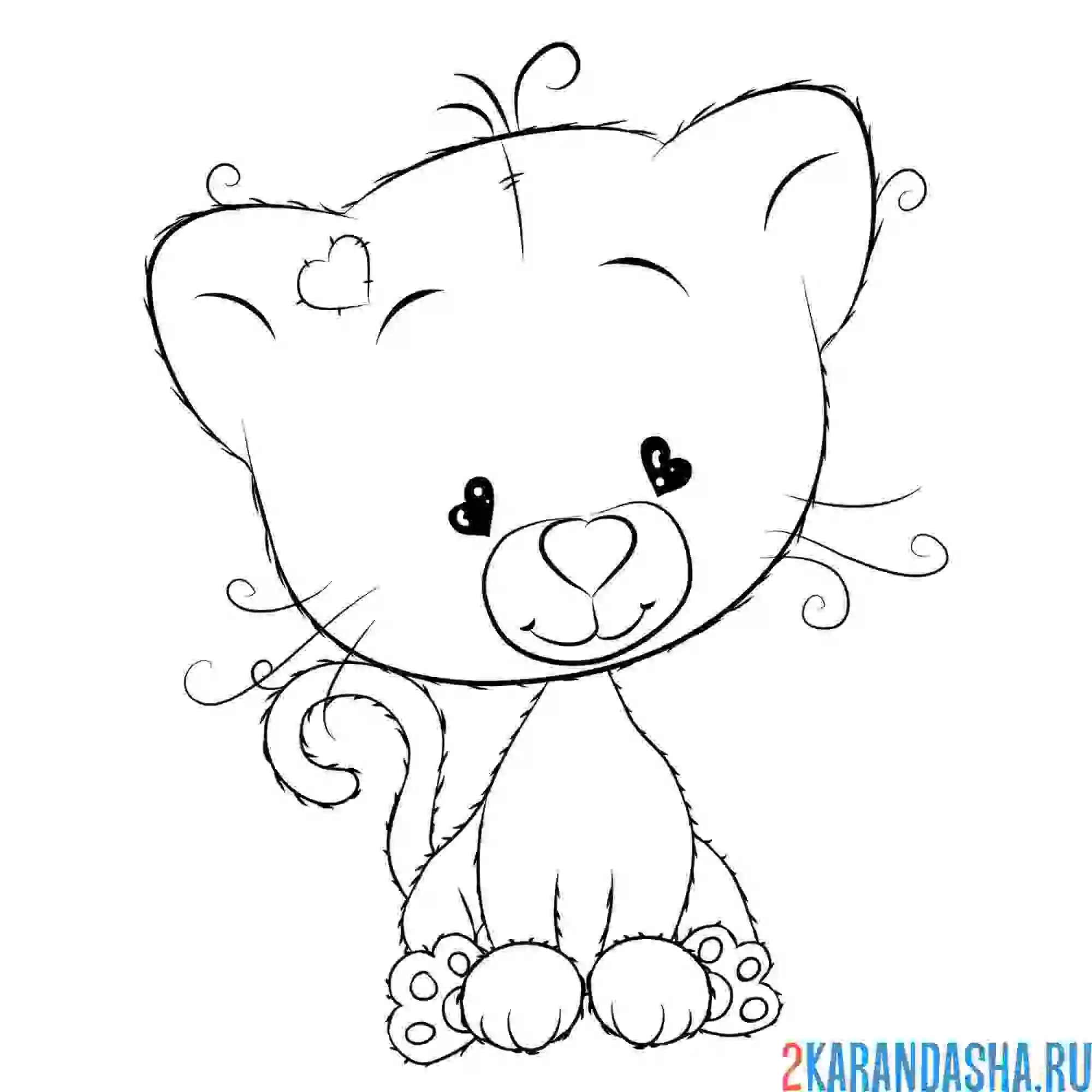 Раскраска плюшевый котенок с сердечком