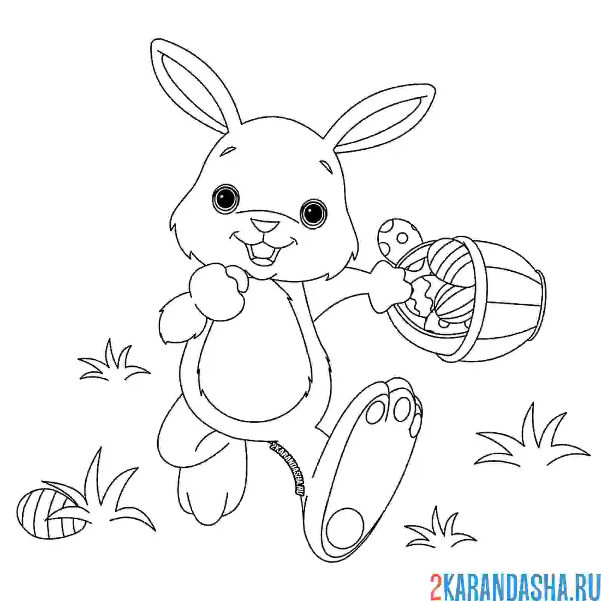 Раскраска заяц с корзинкой яиц