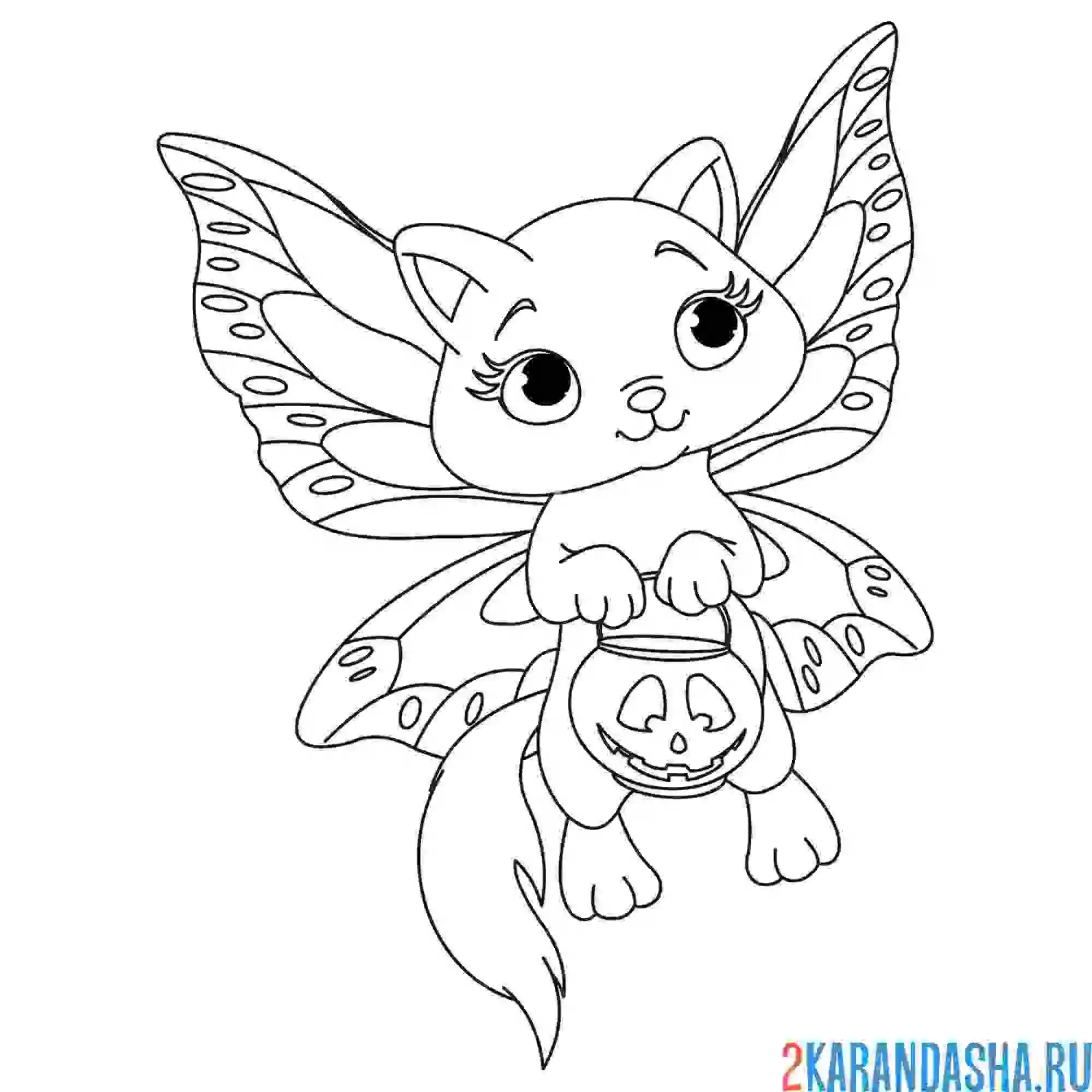 Раскраска котенок на хэллоуине с тыквой