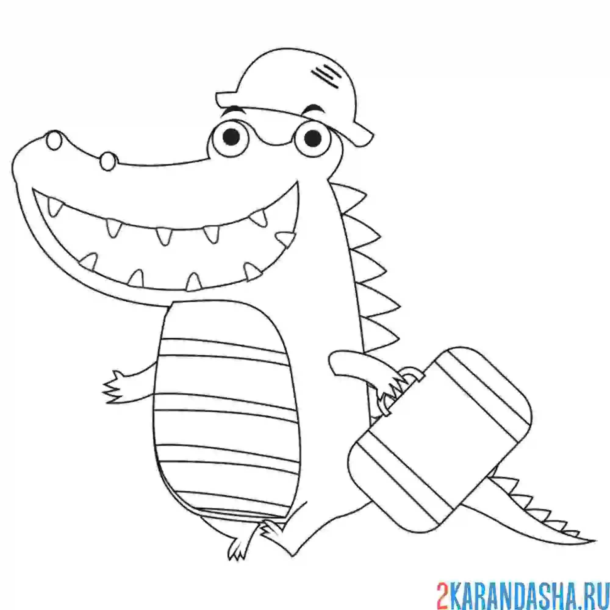 Раскраска крокодил турист