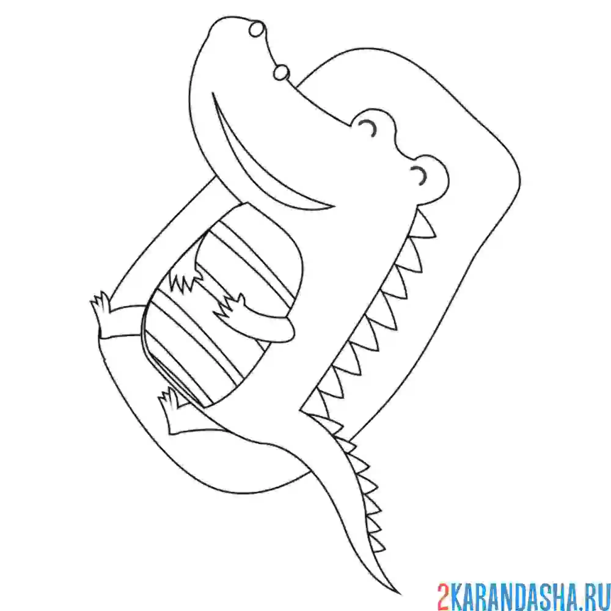 Раскраска крокодил плавает на матрасе