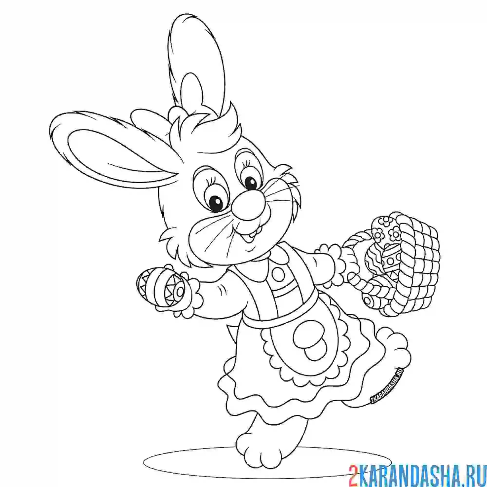 Раскраска кролик в платье с корзинкой