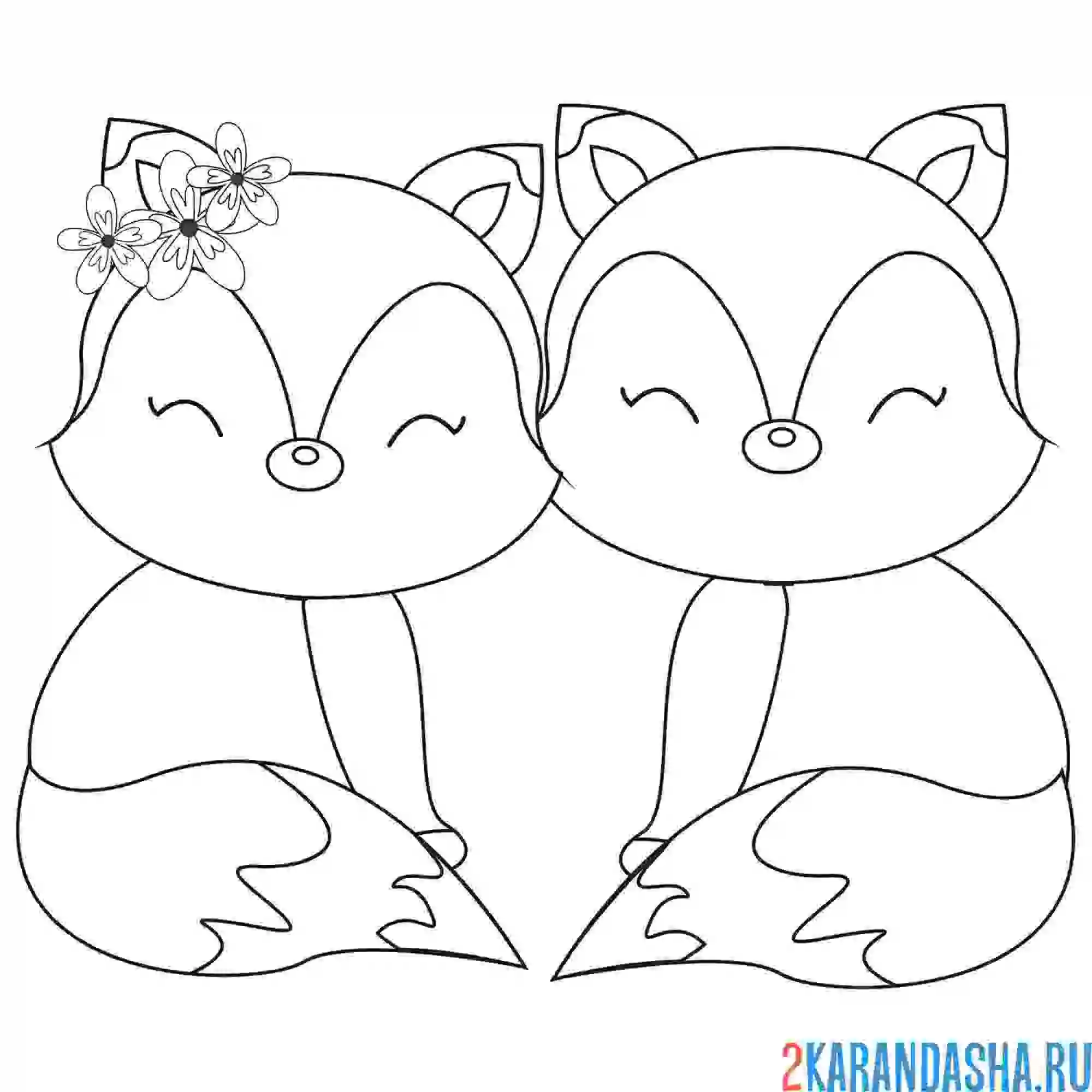 Раскраска брат и сестра лисята