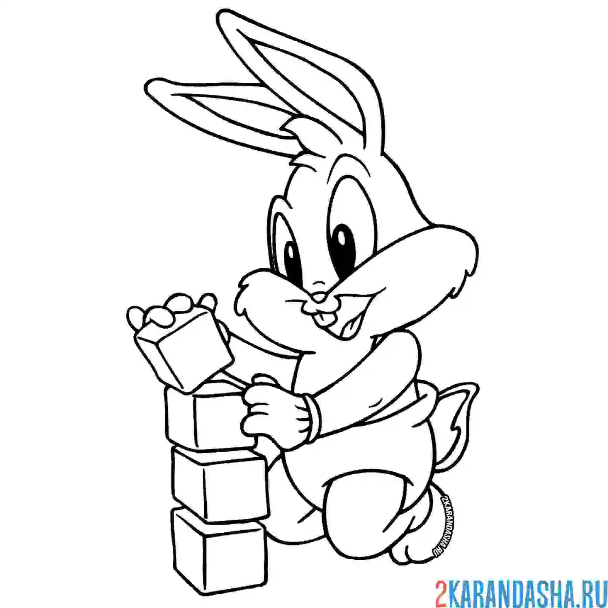 Раскраска зайчонок играет в кубики