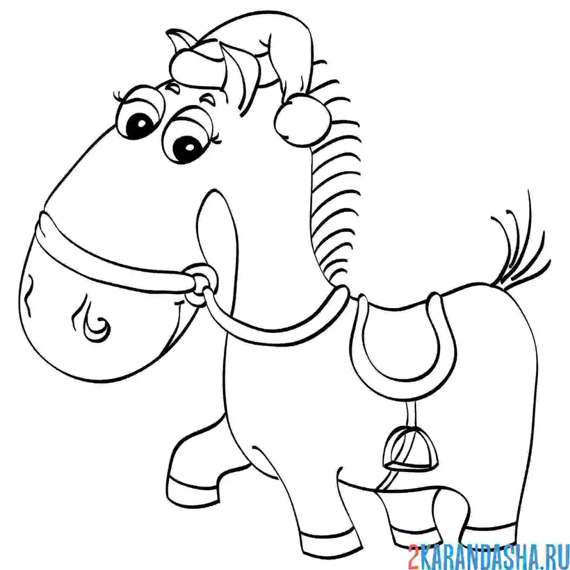 Раскраска новый год лощадь