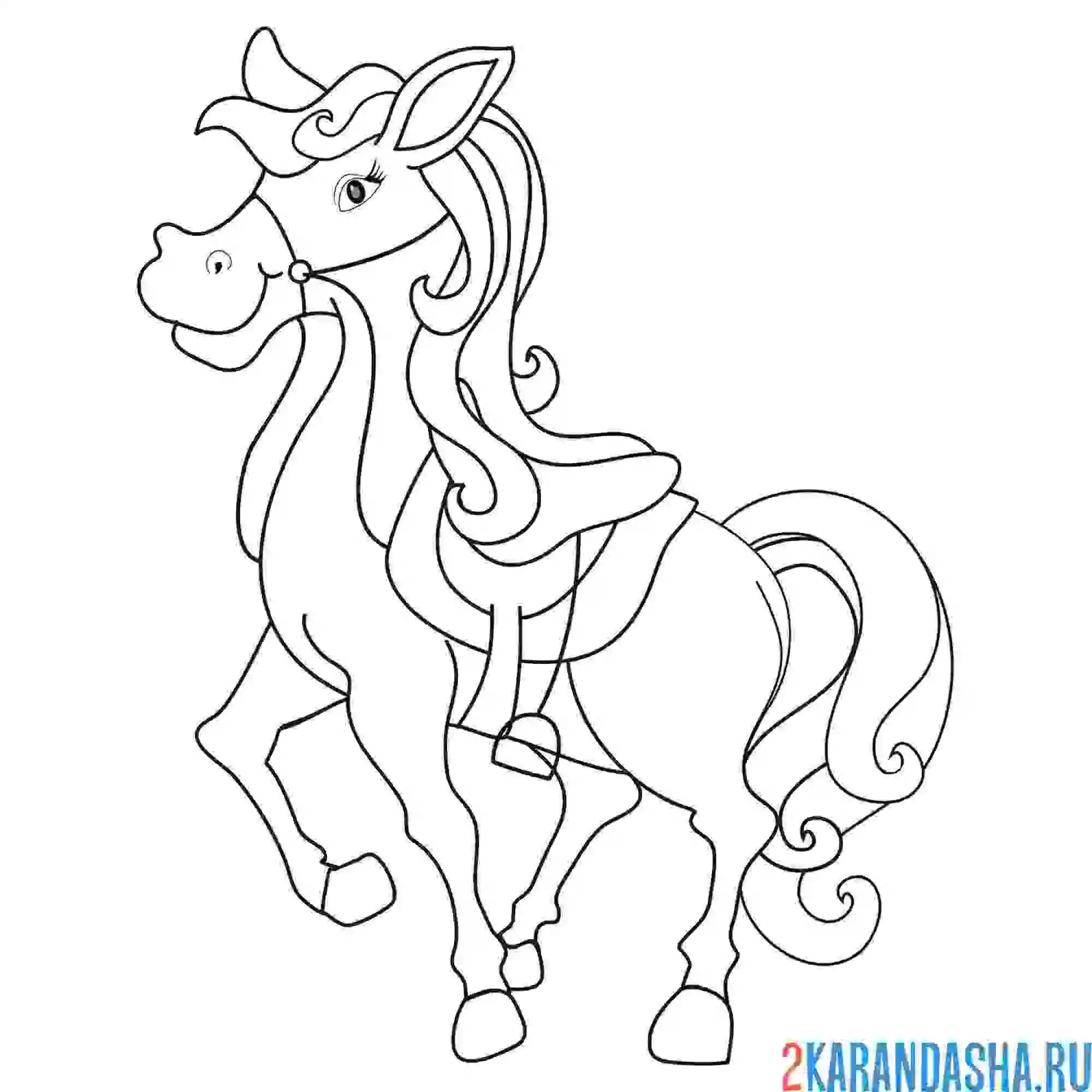 Раскраска лошадь с гривой