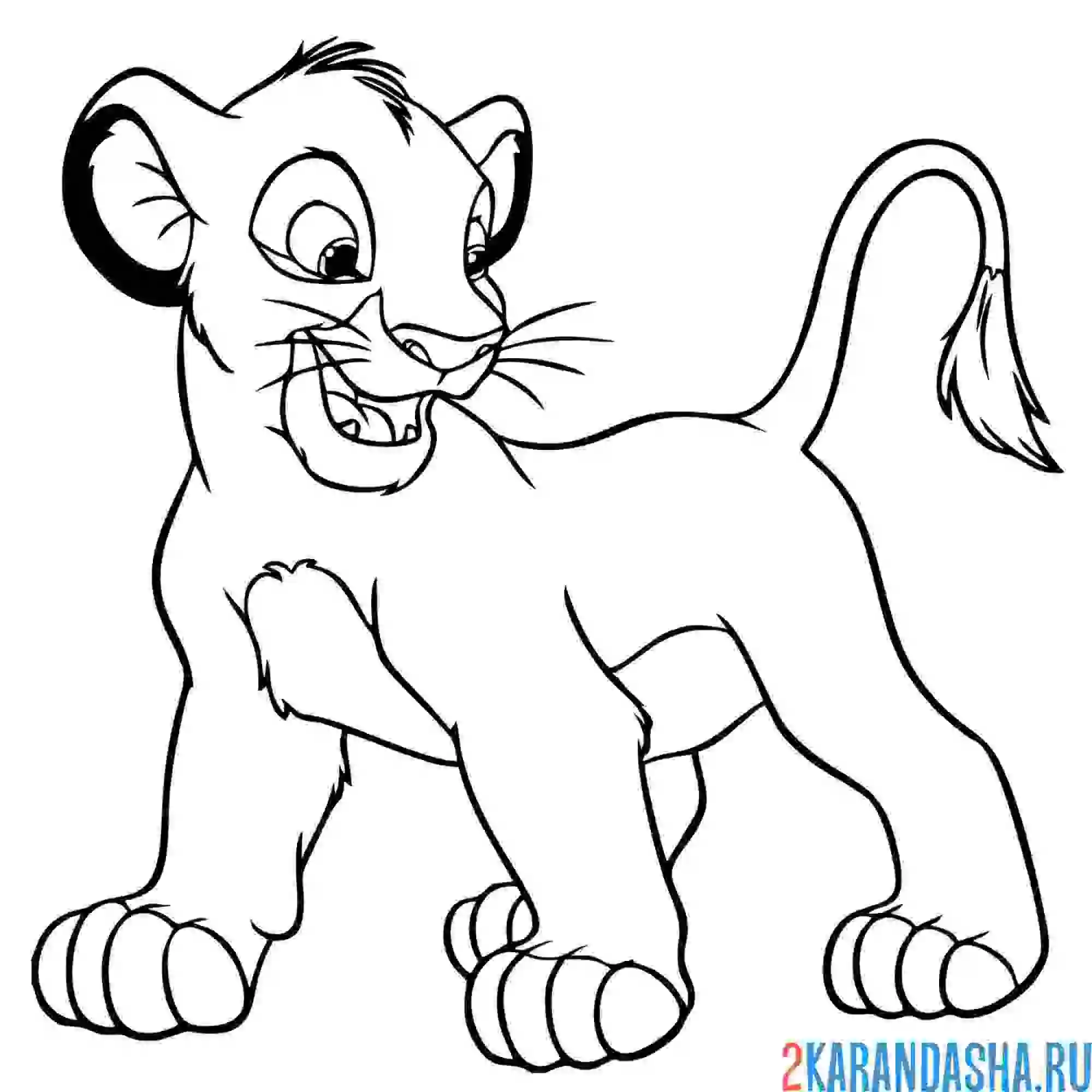 Раскраска львенок симба из мультфильма король лев