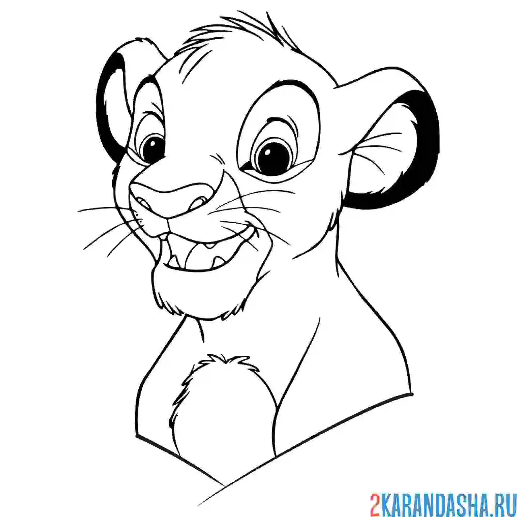 Раскраска голова льва симба из мультфильма король лев