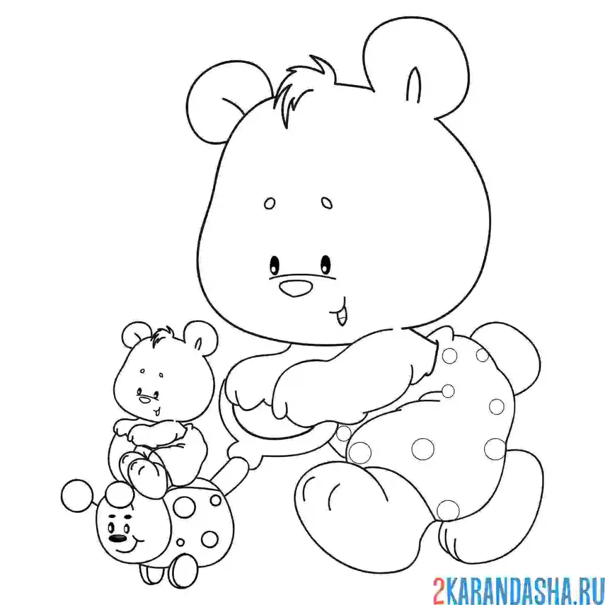 Раскраска медведь мама и малыш