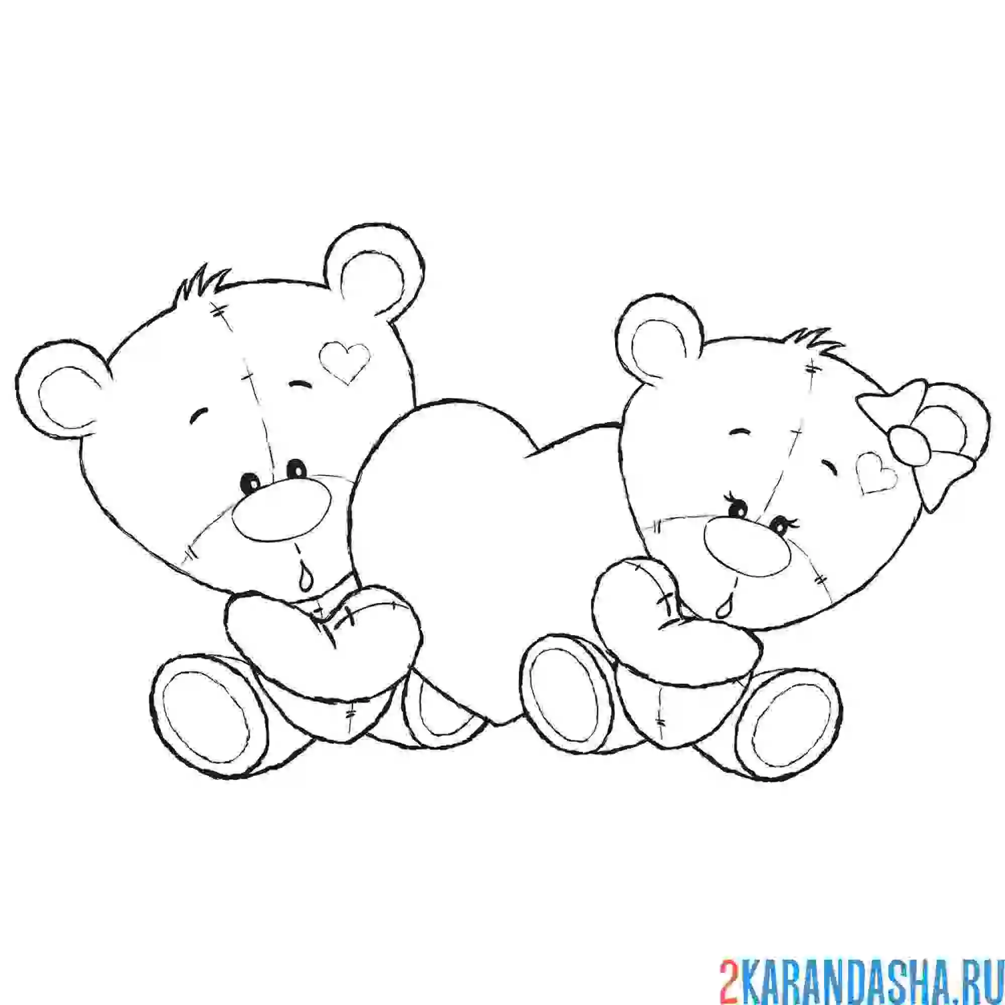 Раскраска мишки тедди с сердцем в руках
