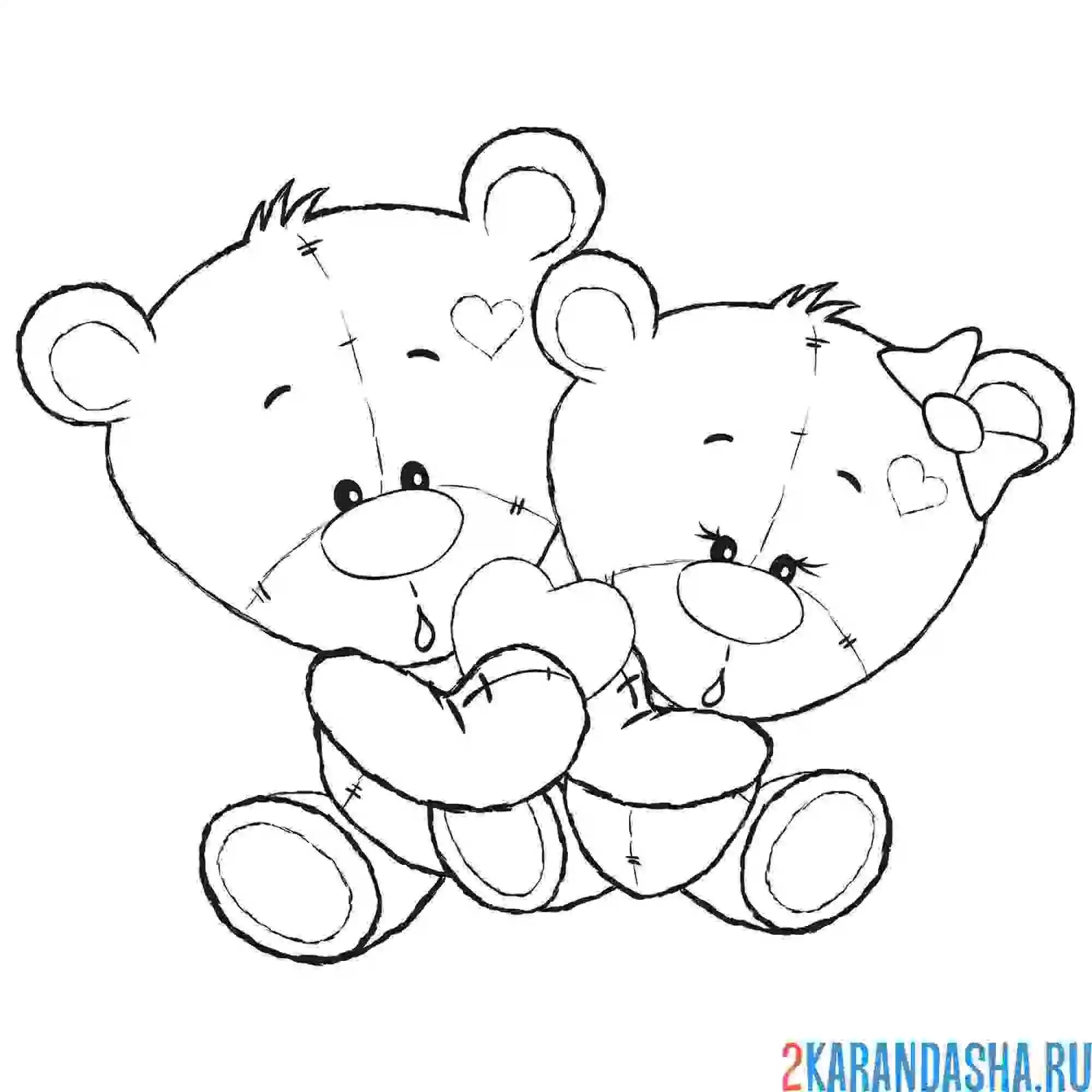 Раскраска медведи тедди с сердечком день святого валентина