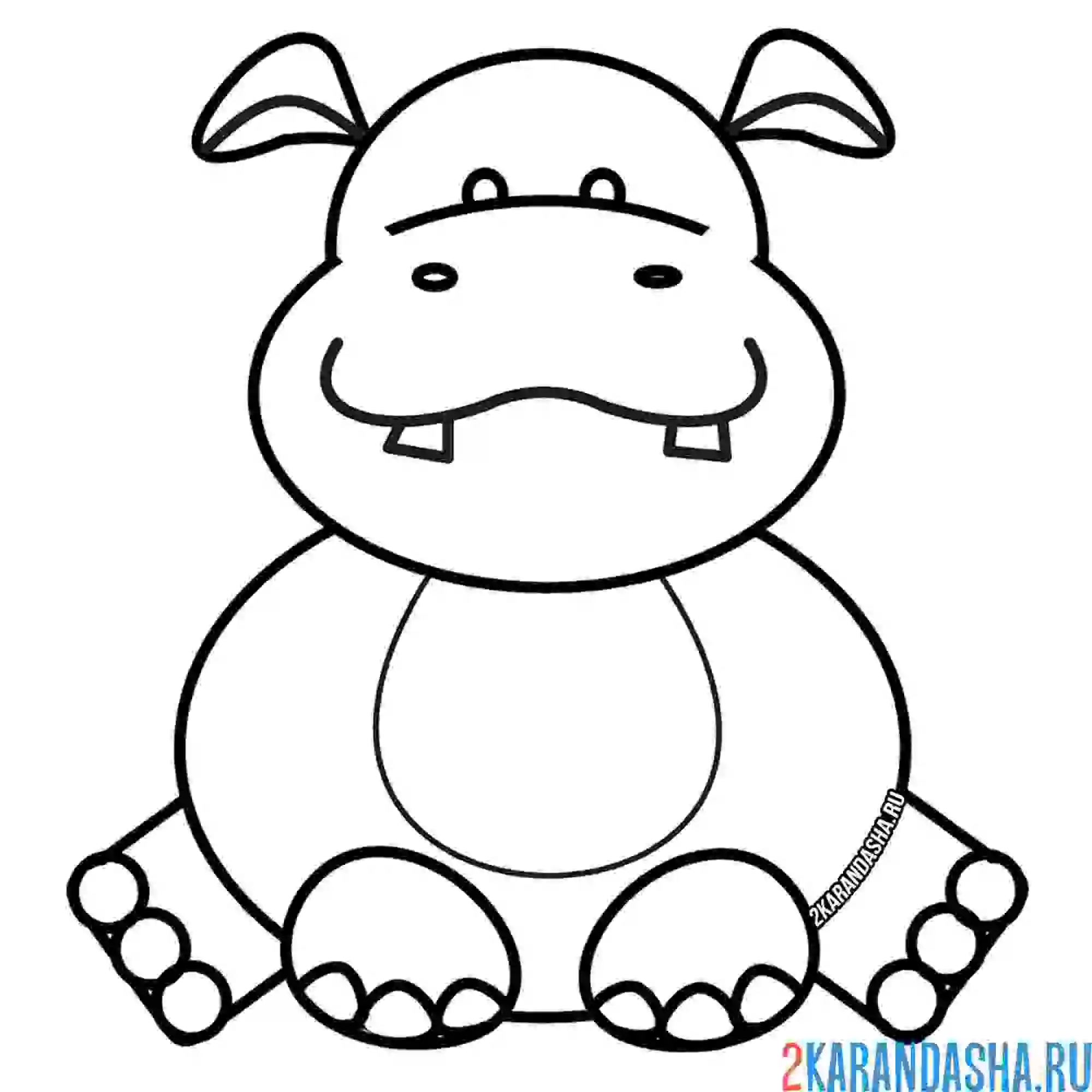 Раскраска бегемотик сидит