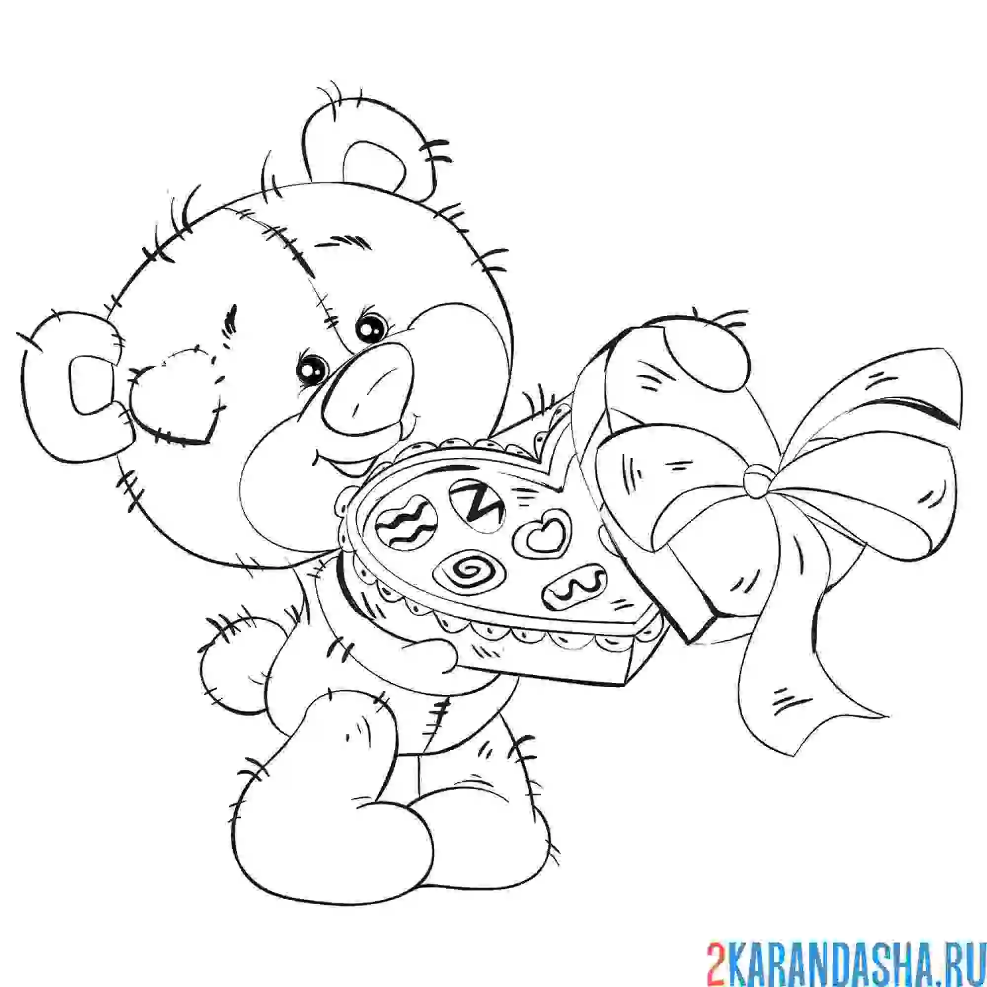 Раскраска медвежонок тедди с конфетами