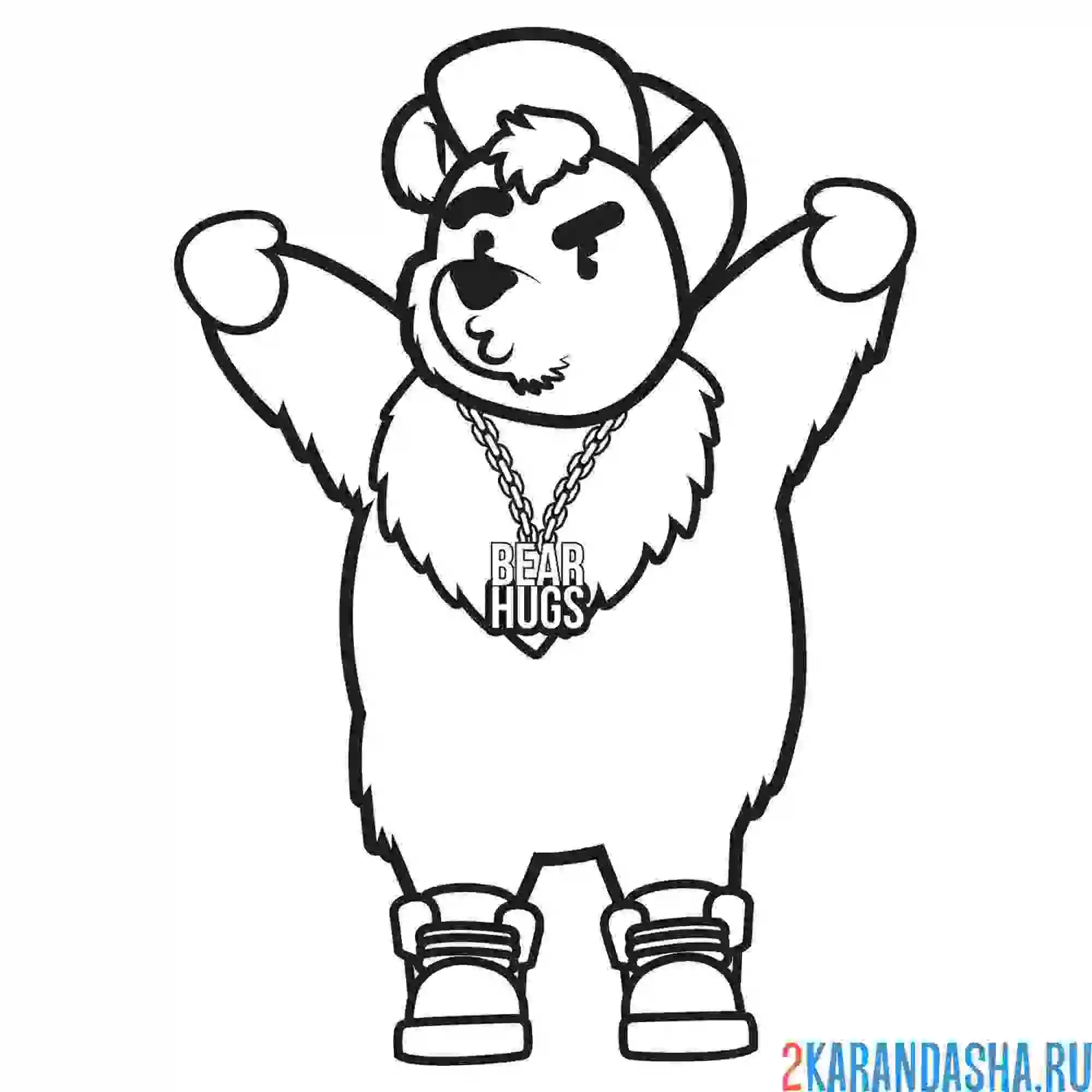 Раскраска медведь рэпер