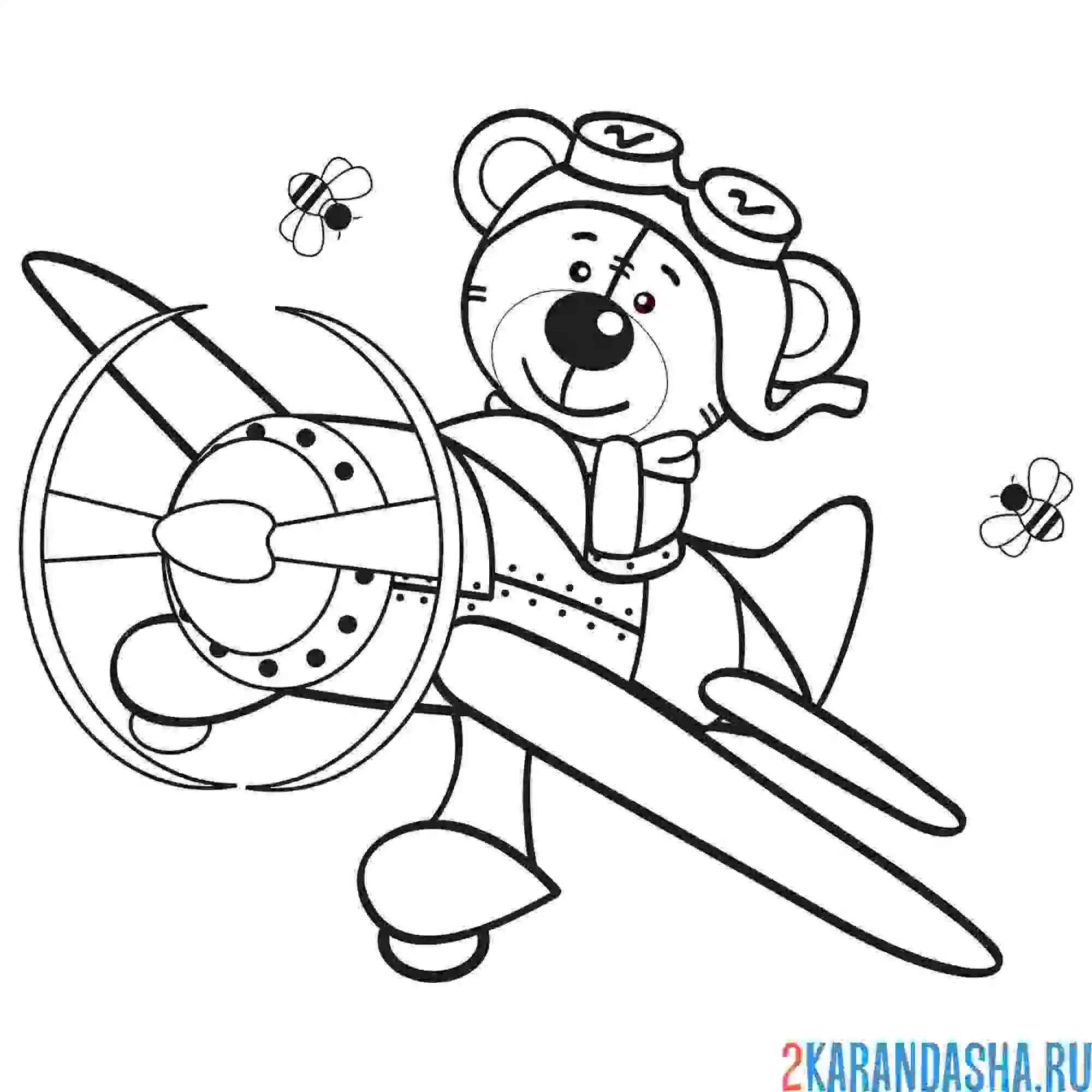 Раскраска плюшевый медвежонок в самолете