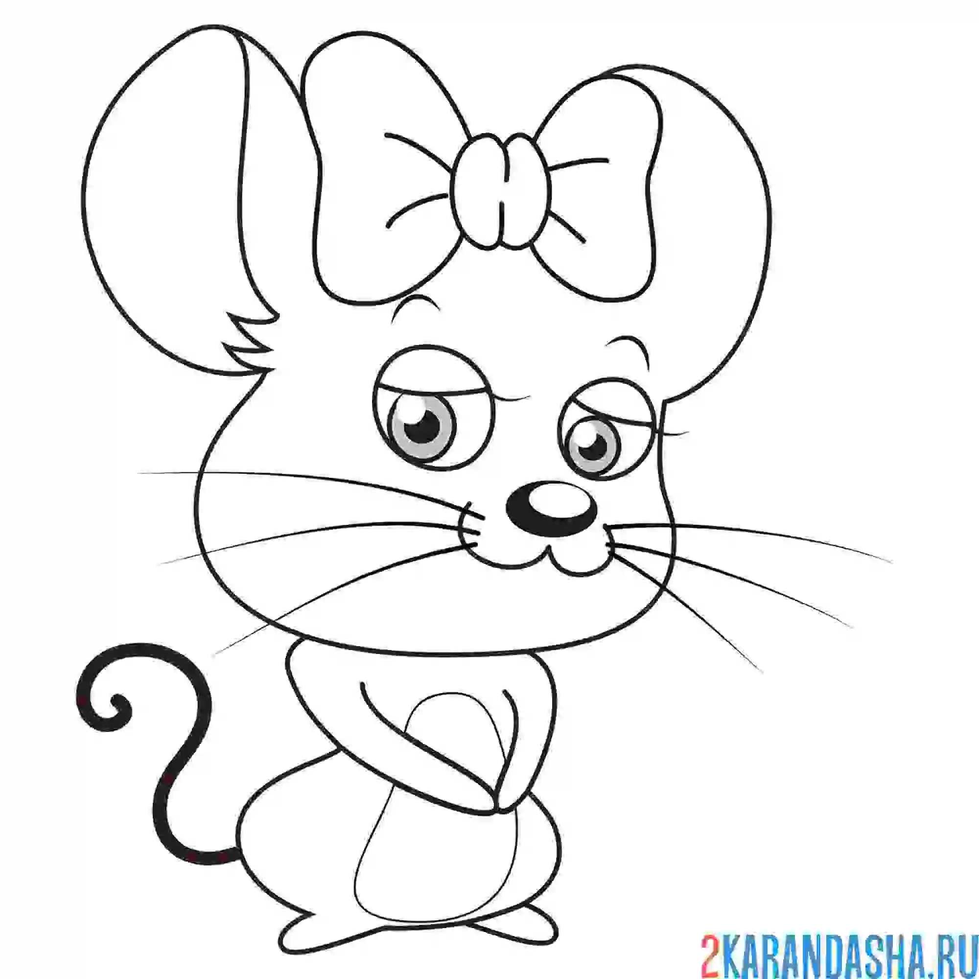 Раскраска мышка девочка с бантиком