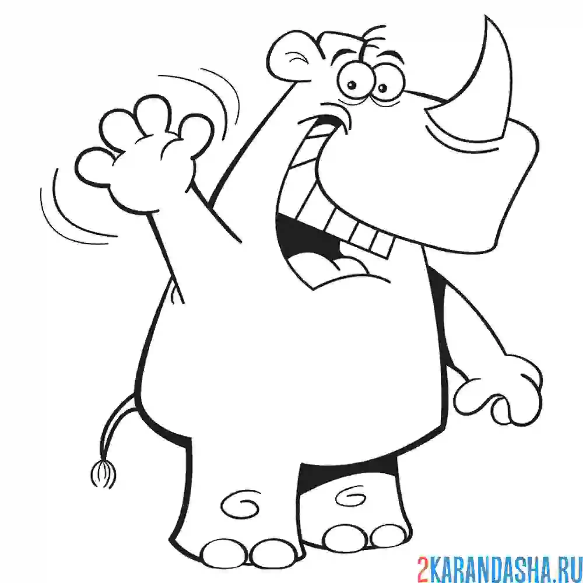 Раскраска носорог машет