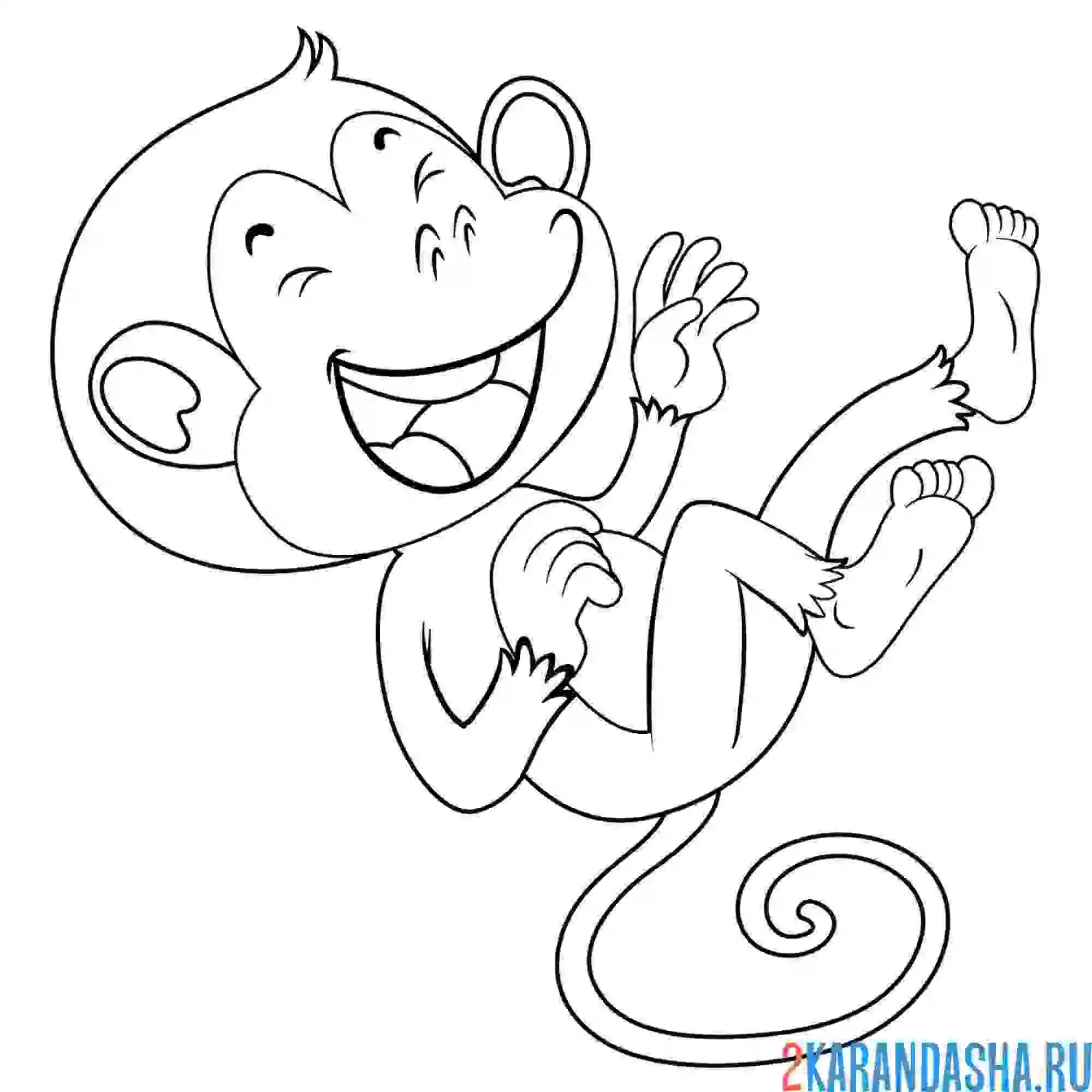 Раскраска маленькая обезьянка смеется