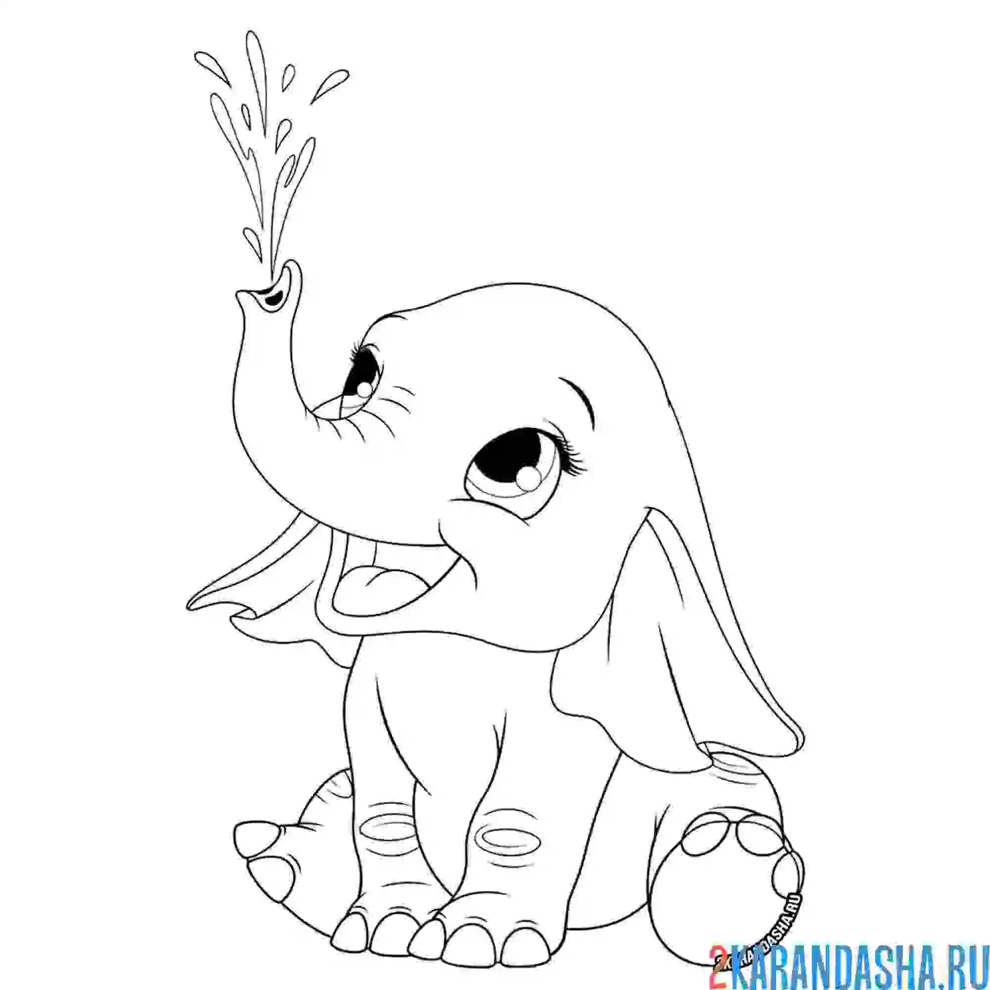 Раскраска милый слоненок
