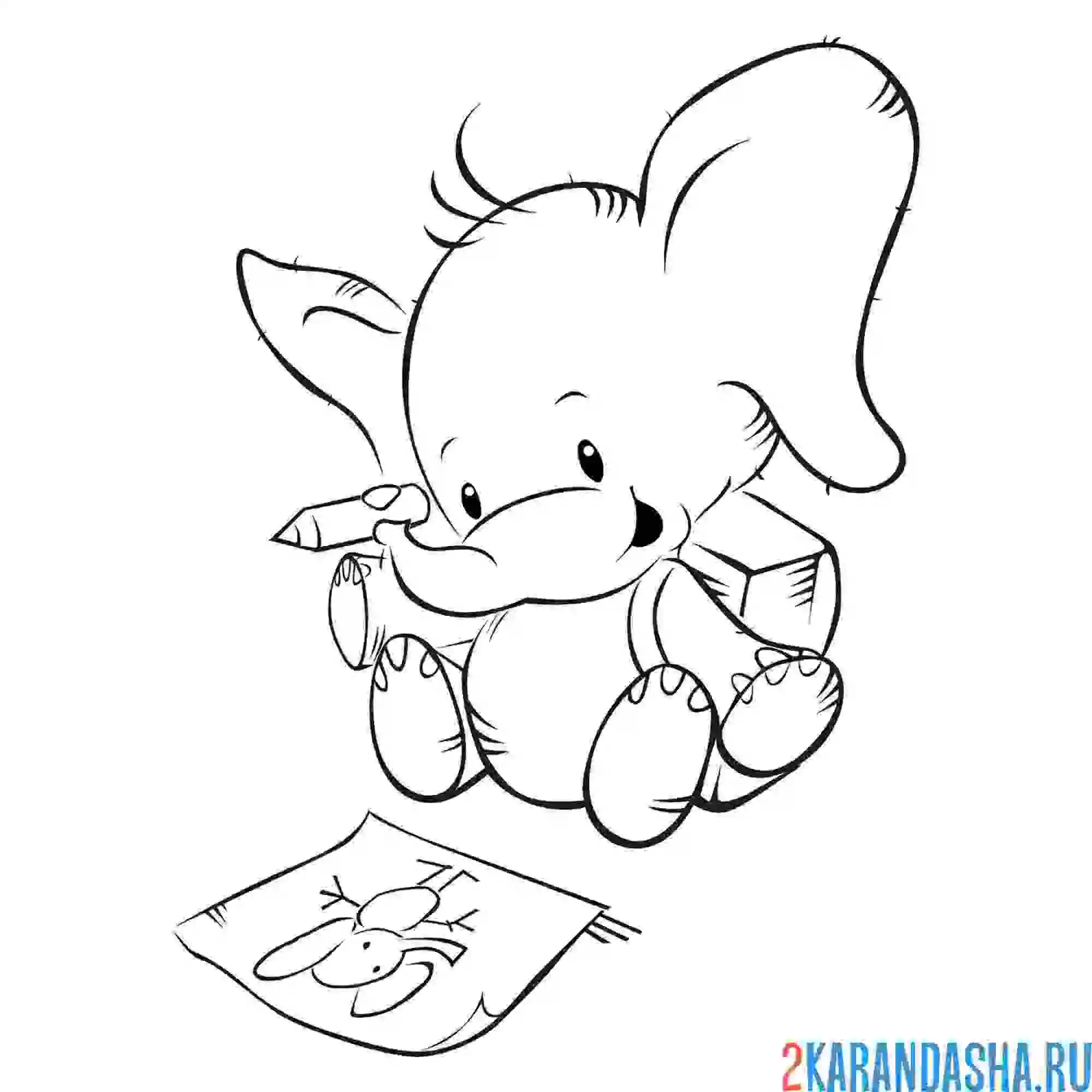 Раскраска слоненок рисует