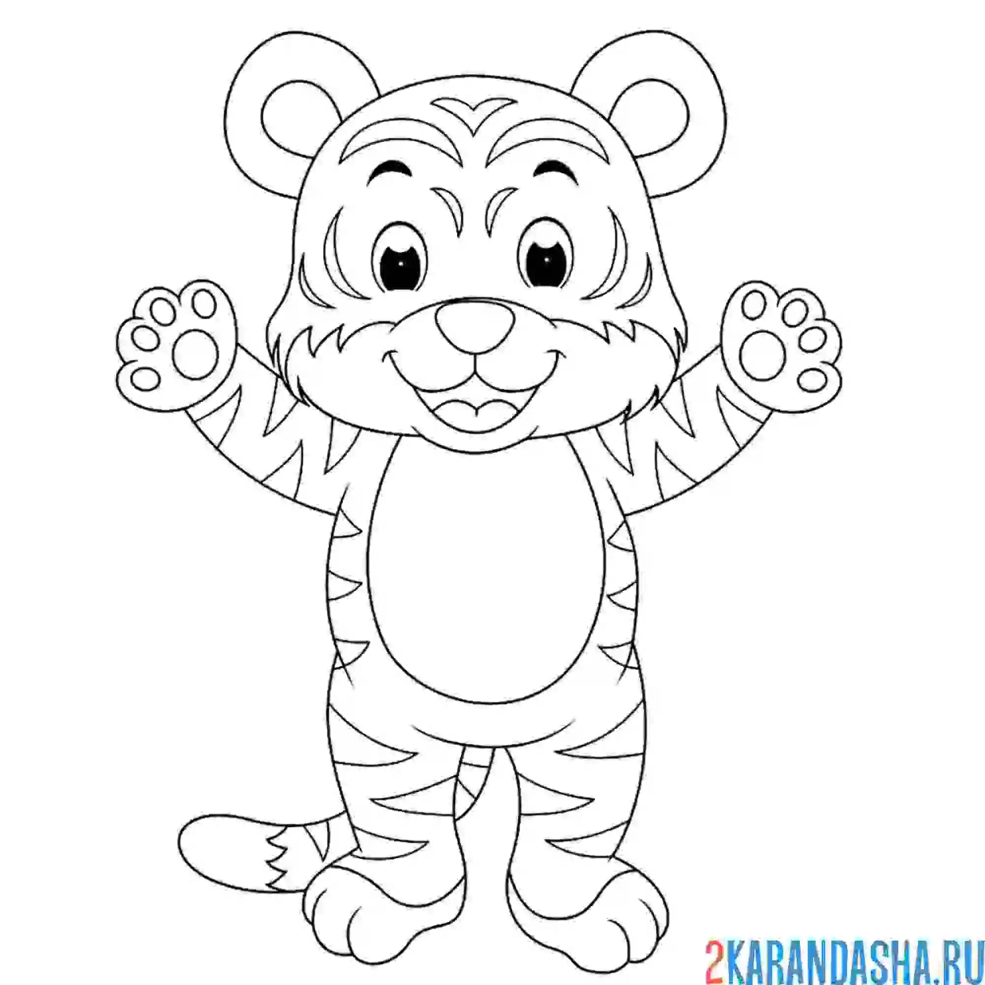 Раскраска тигренок на задних лапках