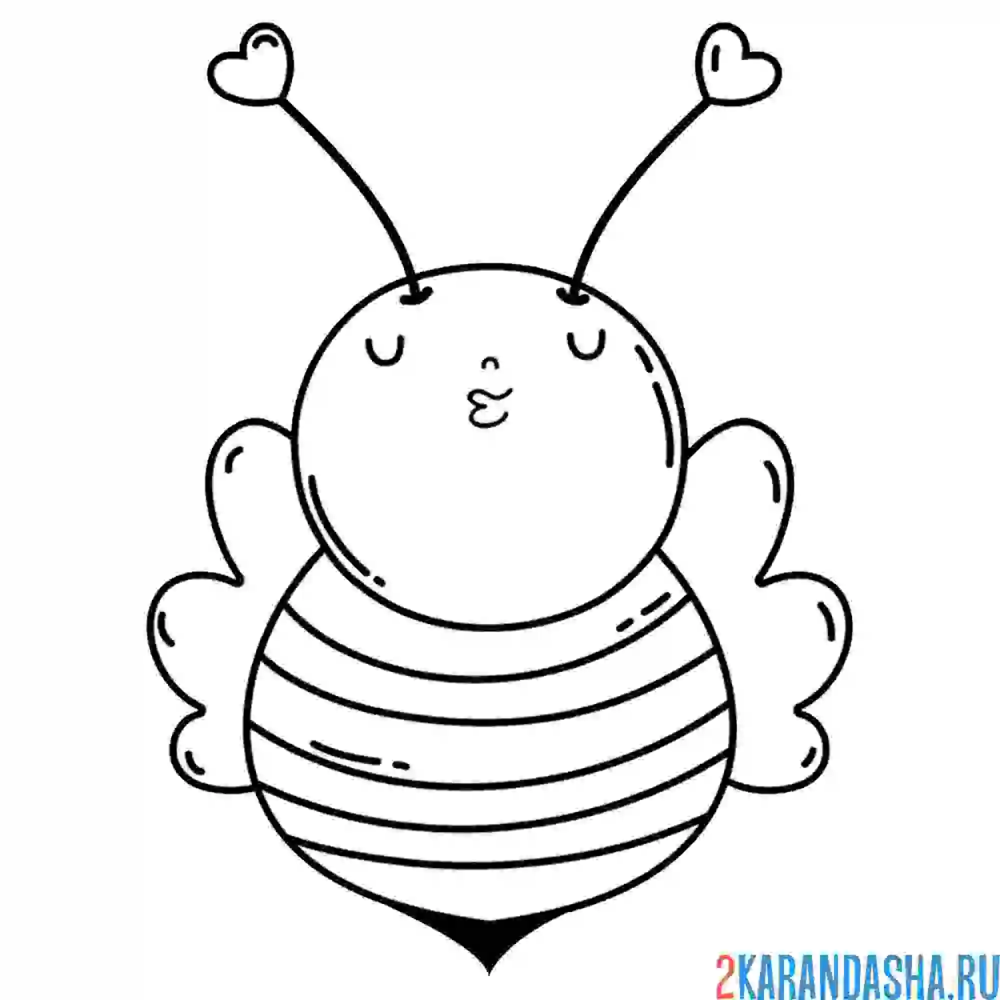 Раскраска пчелка с сердечками