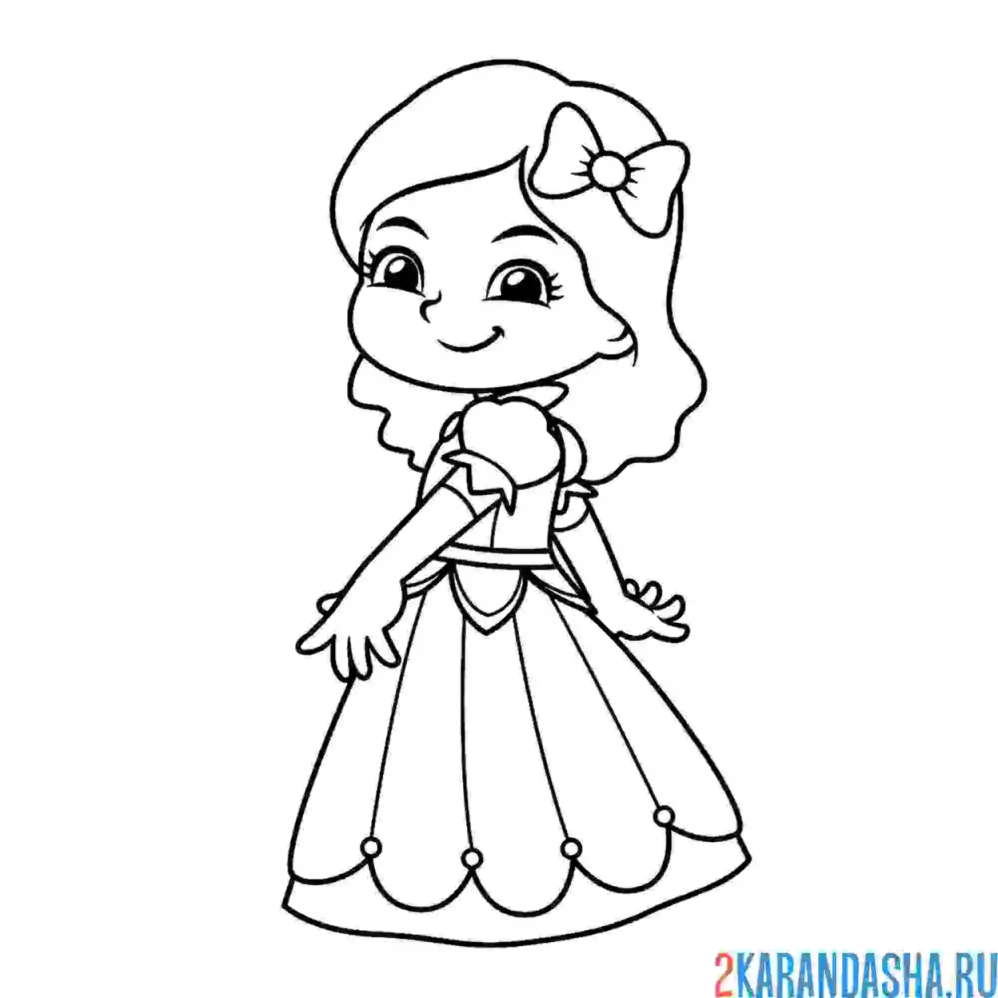 Раскраска маленькая принцесса в платье