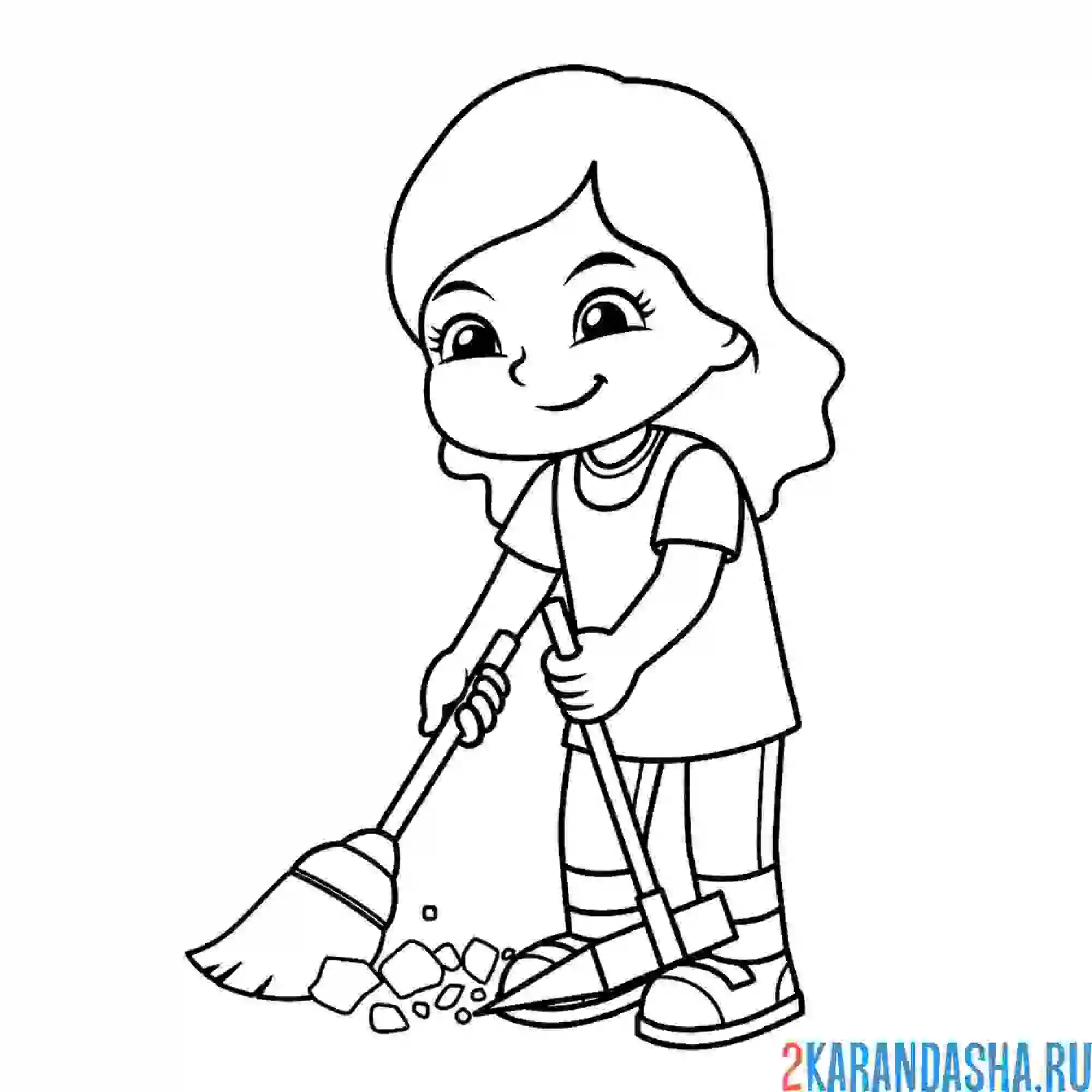 Раскраска девочка помогает маме