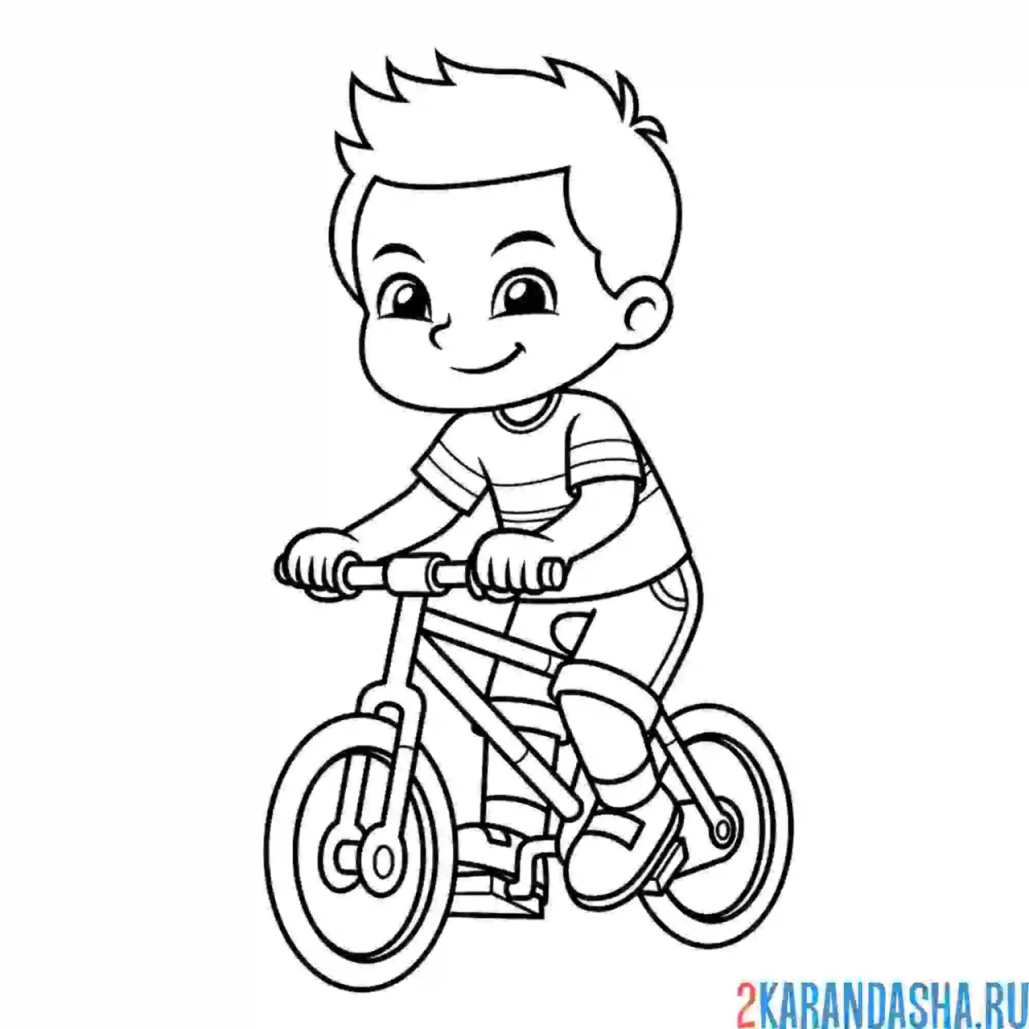 Раскраска мальчик на велосипеде