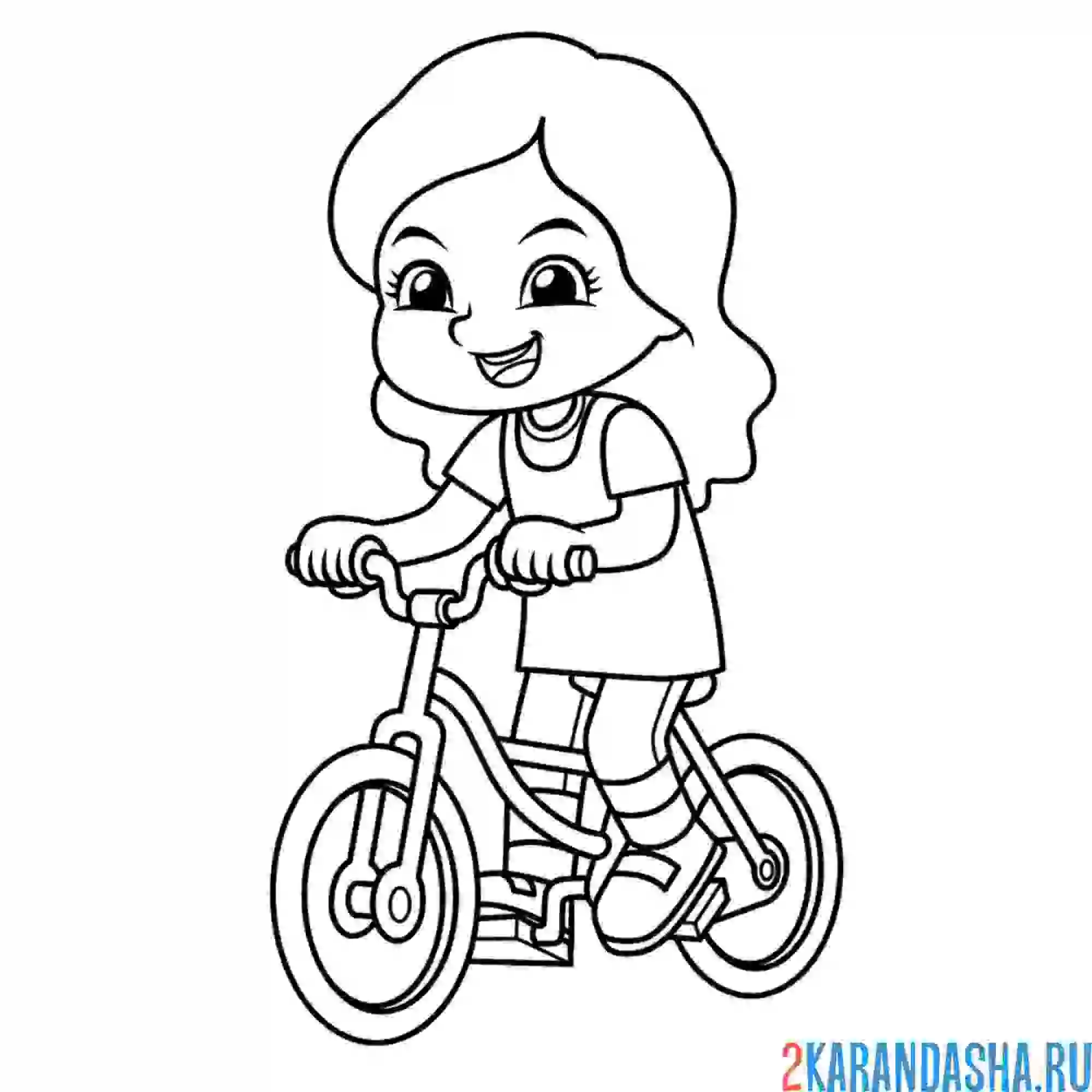 Раскраска девочка на велосипеде