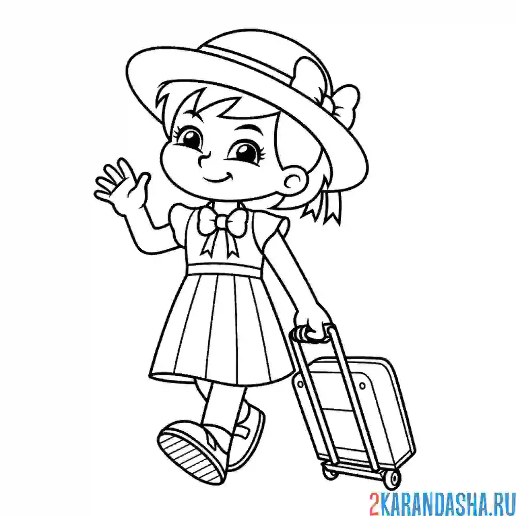 Раскраска девочка в платье и шляпе