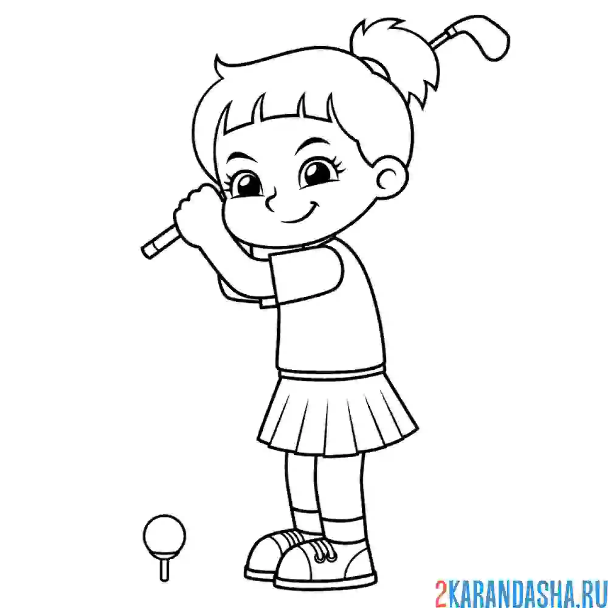 Раскраска девочка играет в гольф - летний вид спорта