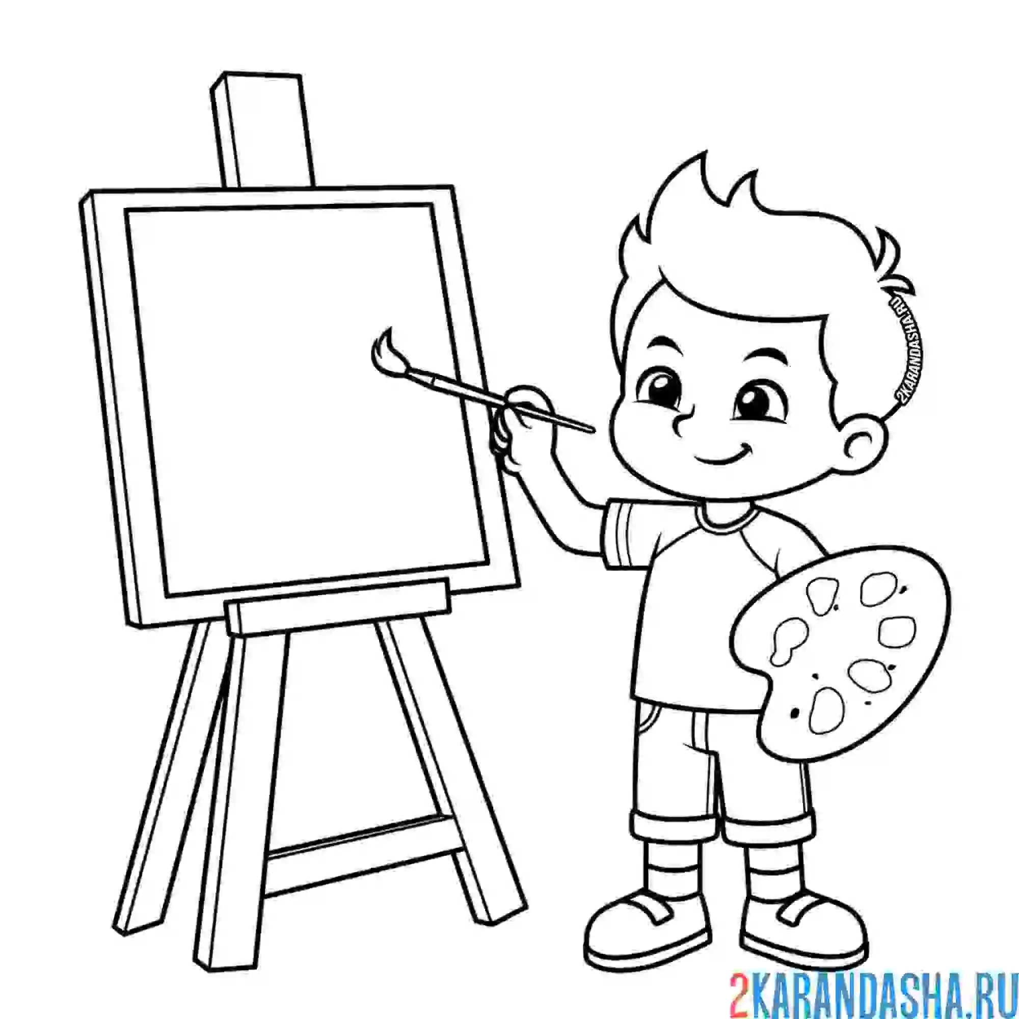 Раскраска мальчик рисует