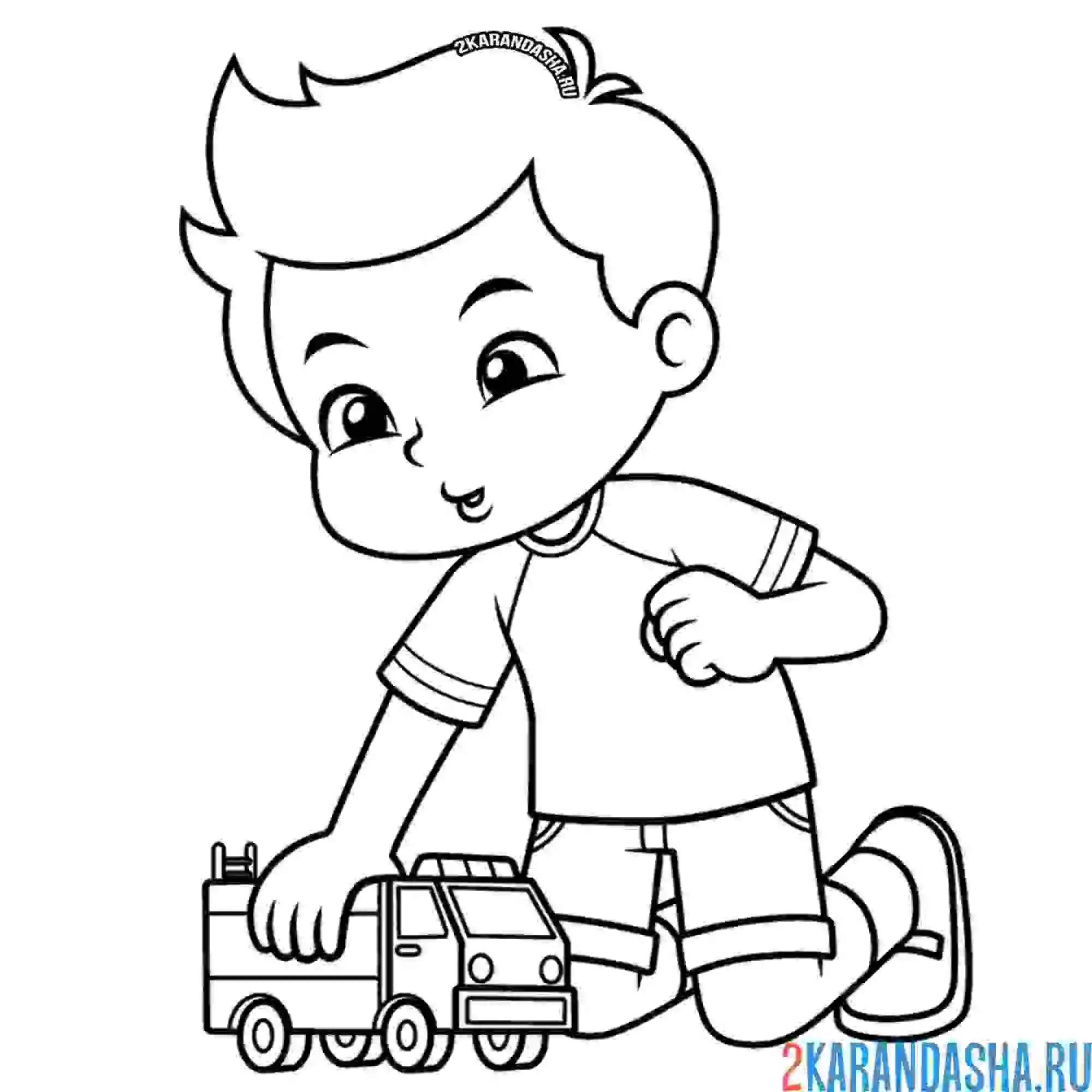 Раскраска мальчик играет в машинки