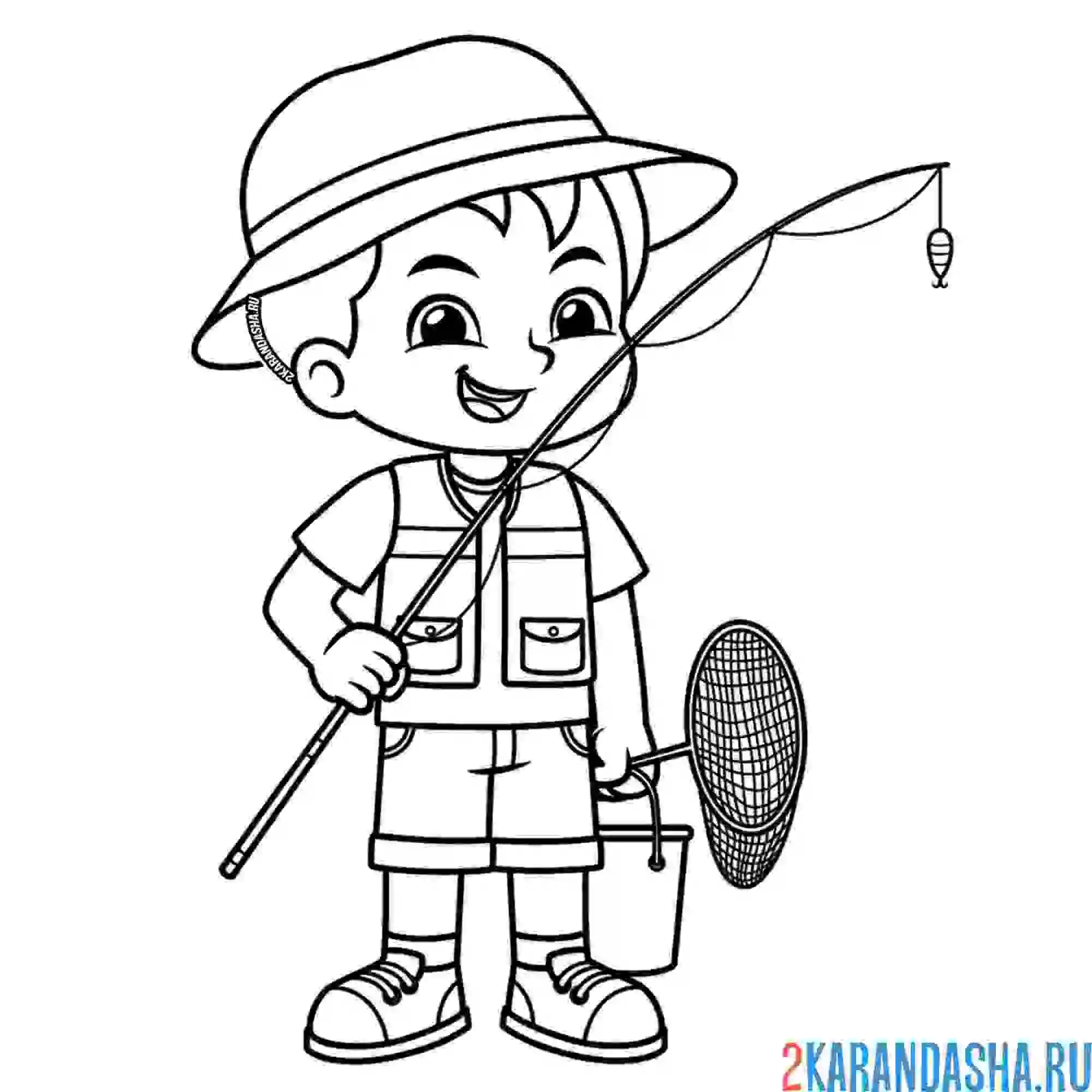 Раскраска маленький мальчик рыбак