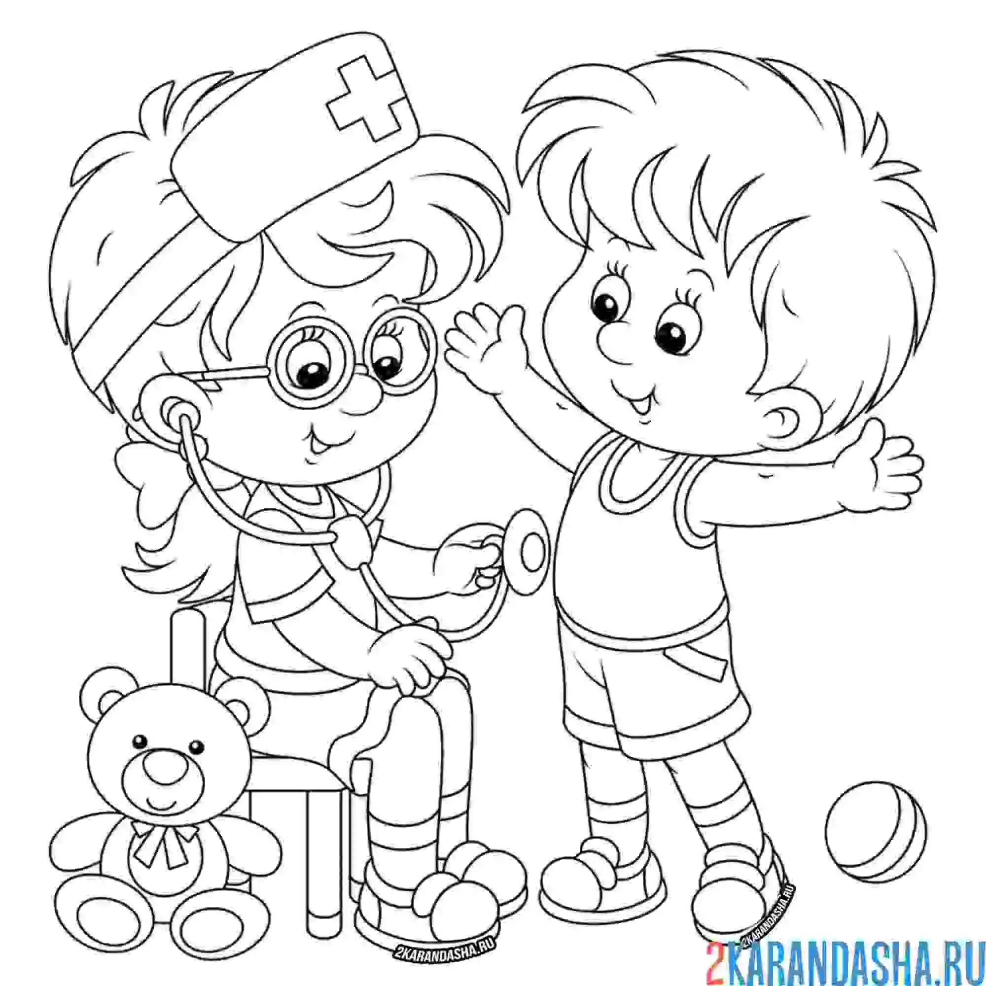 Раскраска дети играют во врача