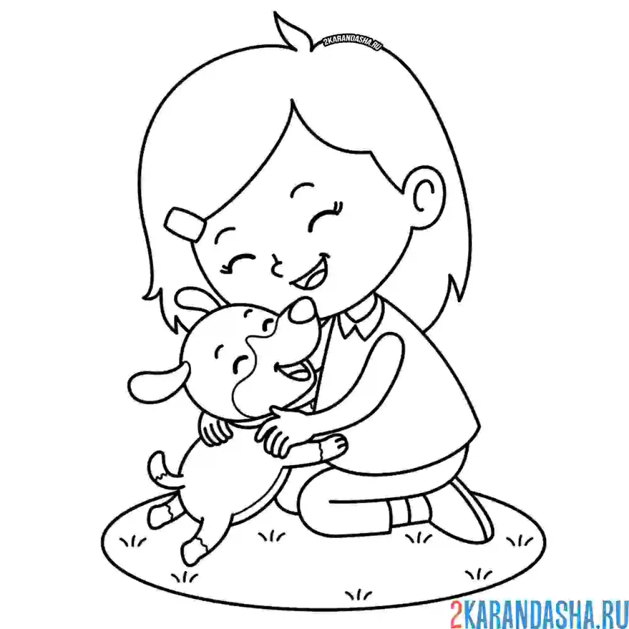 Раскраска девочка и милый щенок