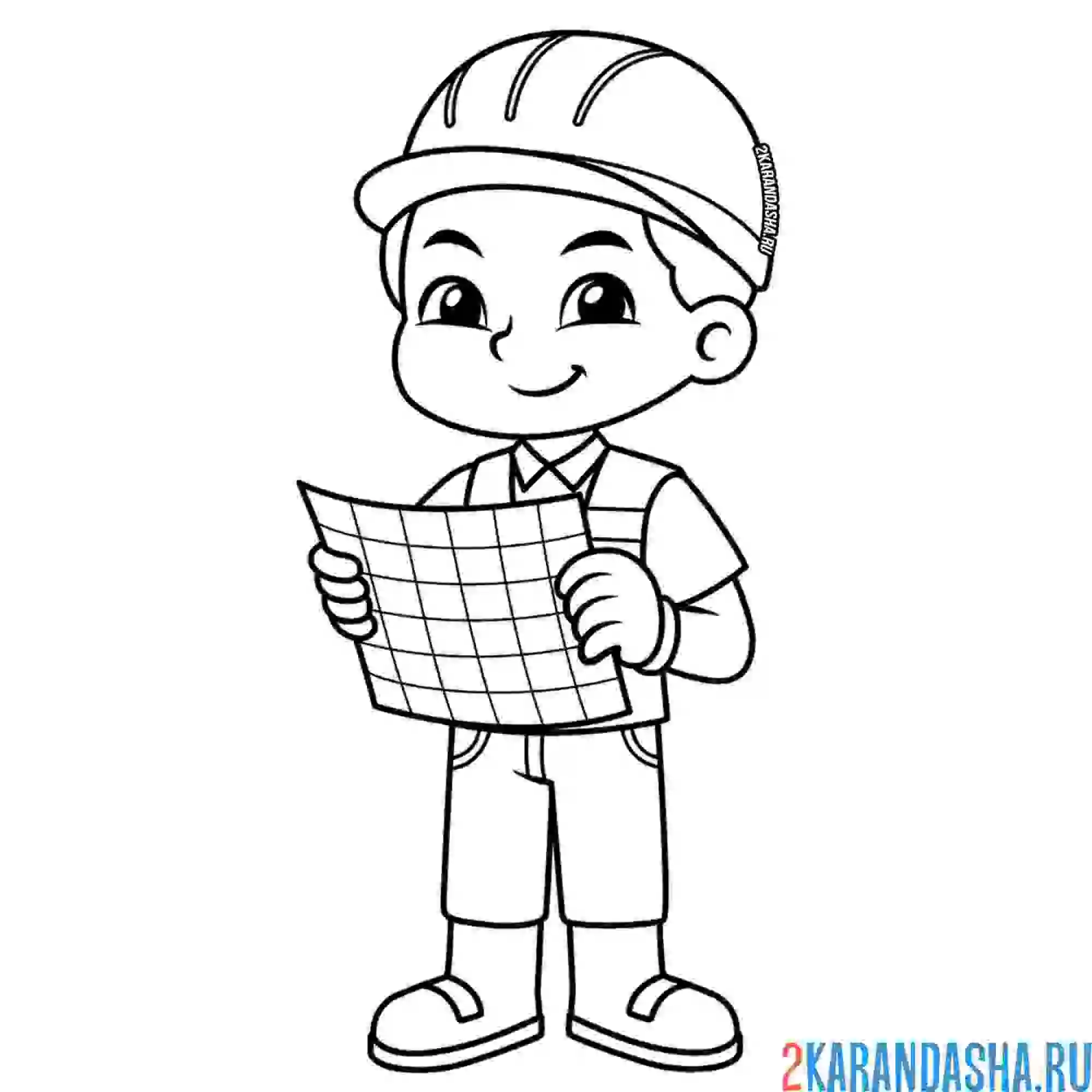 Раскраска мальчик инженер, строитель, бригадир профессия